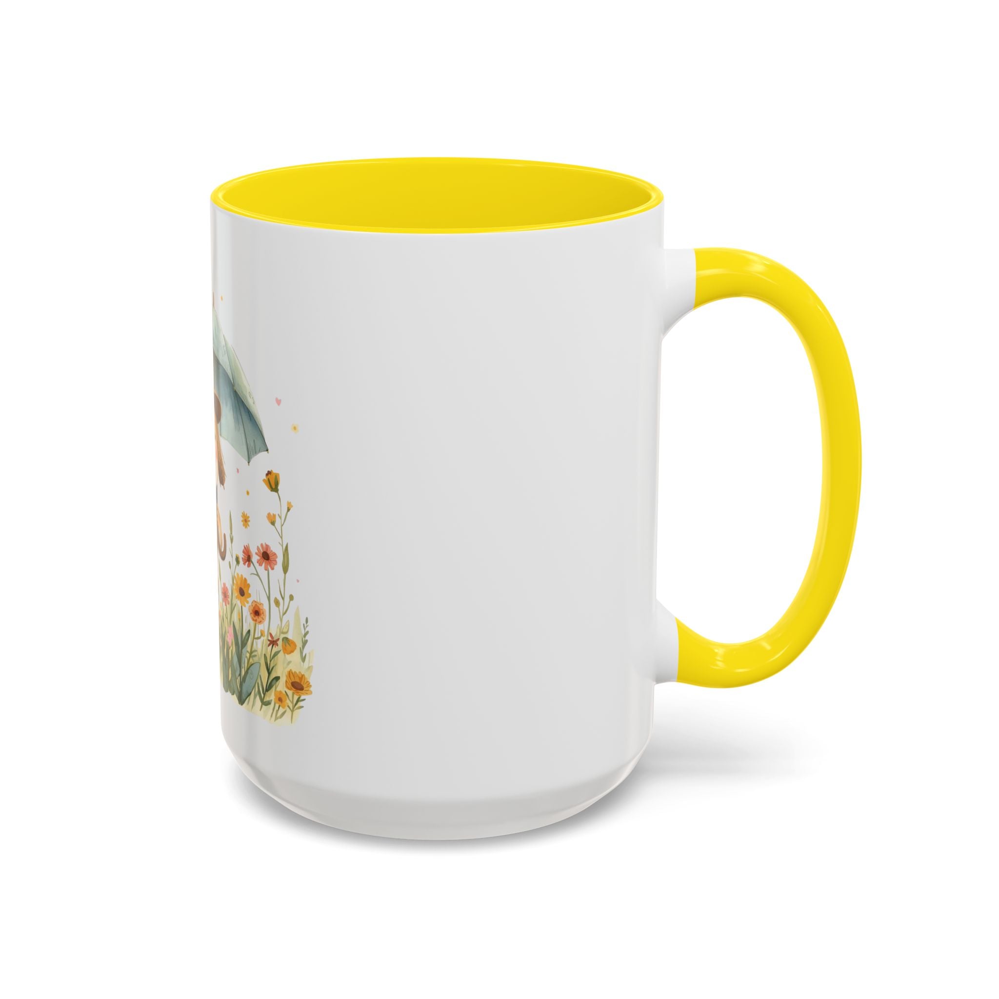 Cute Puppy with Umbrella Coffee Mug — Floral Accent Ceramic Mug (11/15oz)