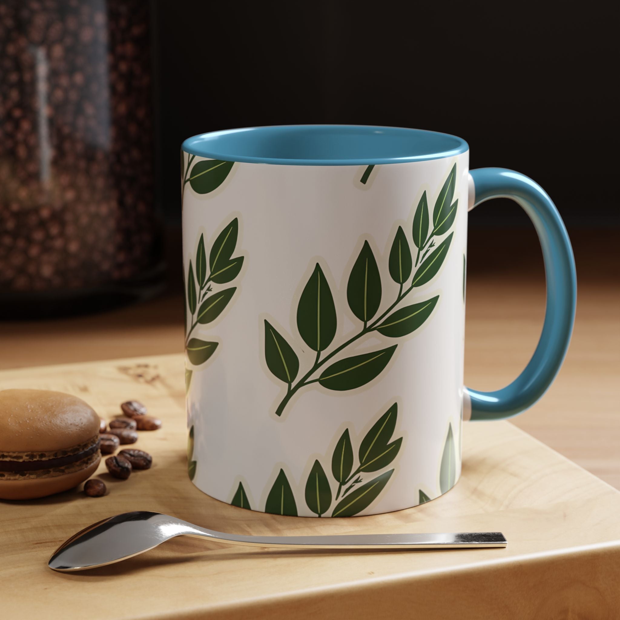 Botanical Leaf Accent Coffee Mug — Green Foliage Ceramic Cup (11/15oz)