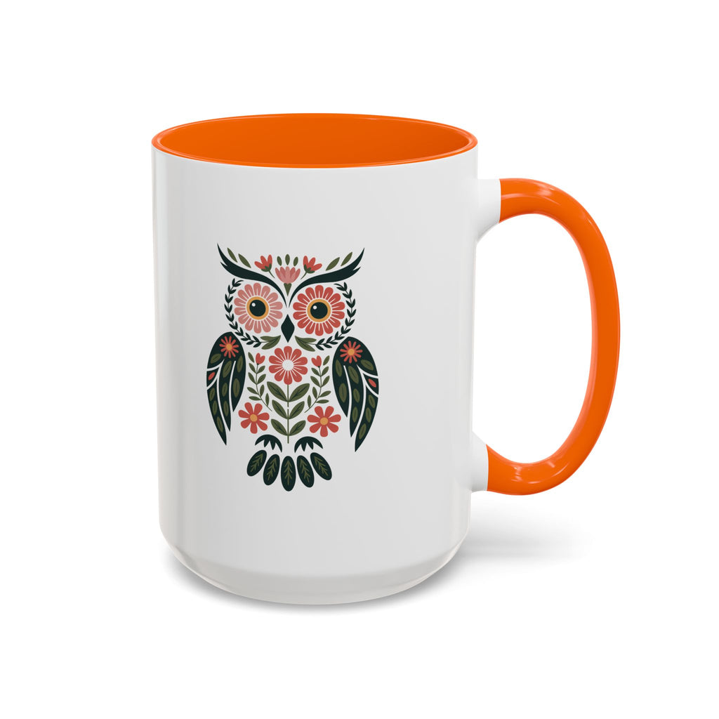 Floral Folk Owl Accent Coffee Mug — 11/15oz