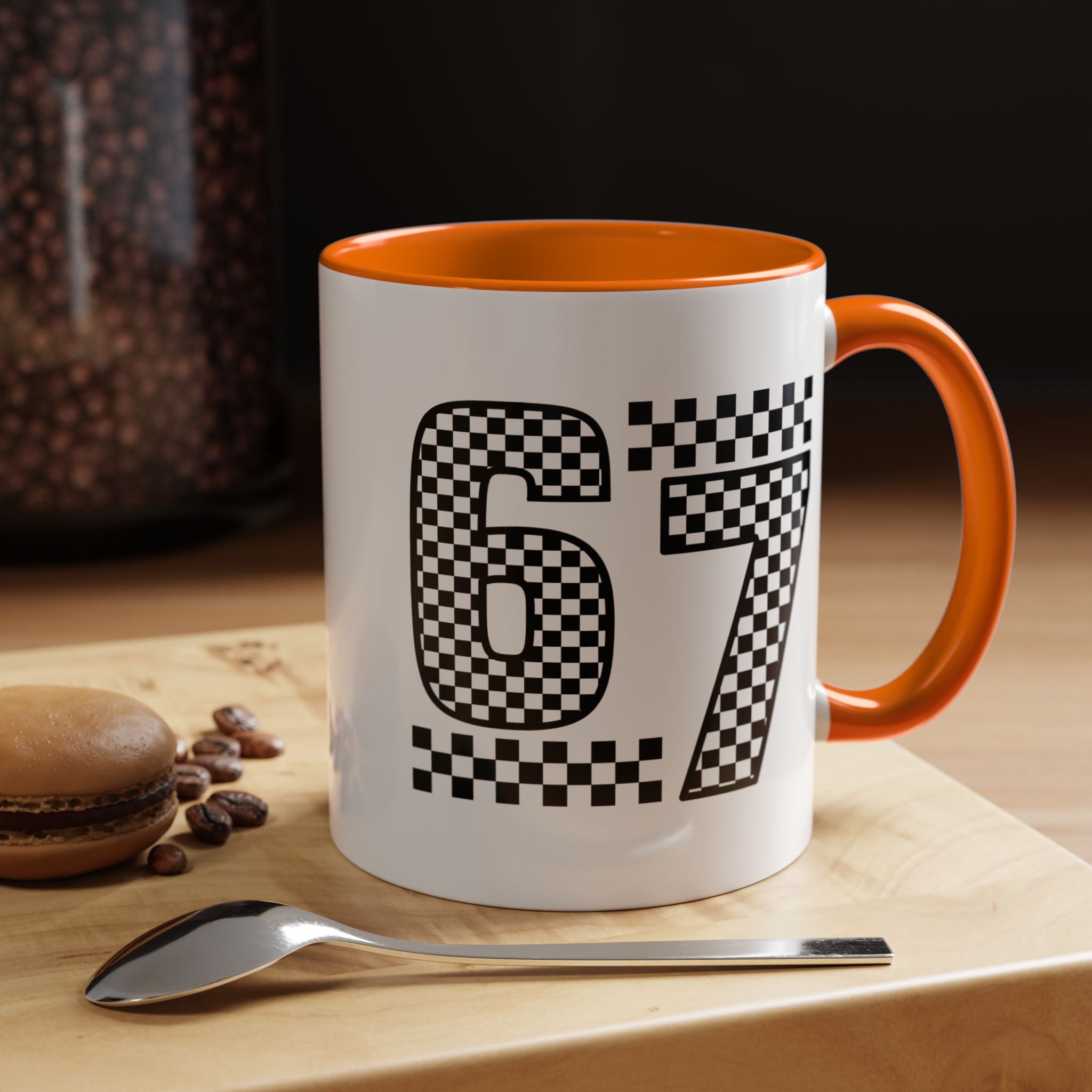 Checkered '67' Accent Coffee Mug — Retro Racing Number Ceramic Mug