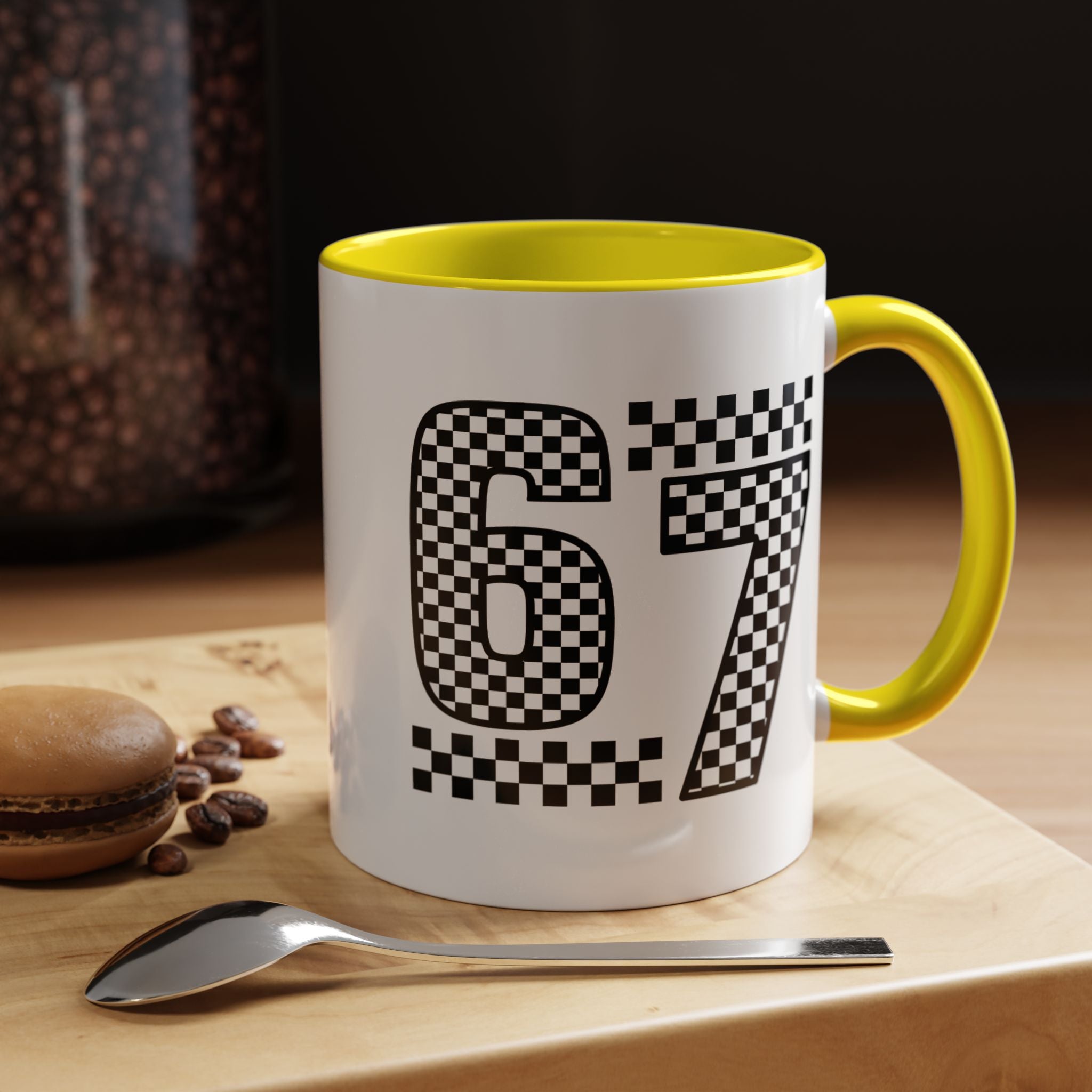 Checkered '67' Accent Coffee Mug — Retro Racing Number Ceramic Mug