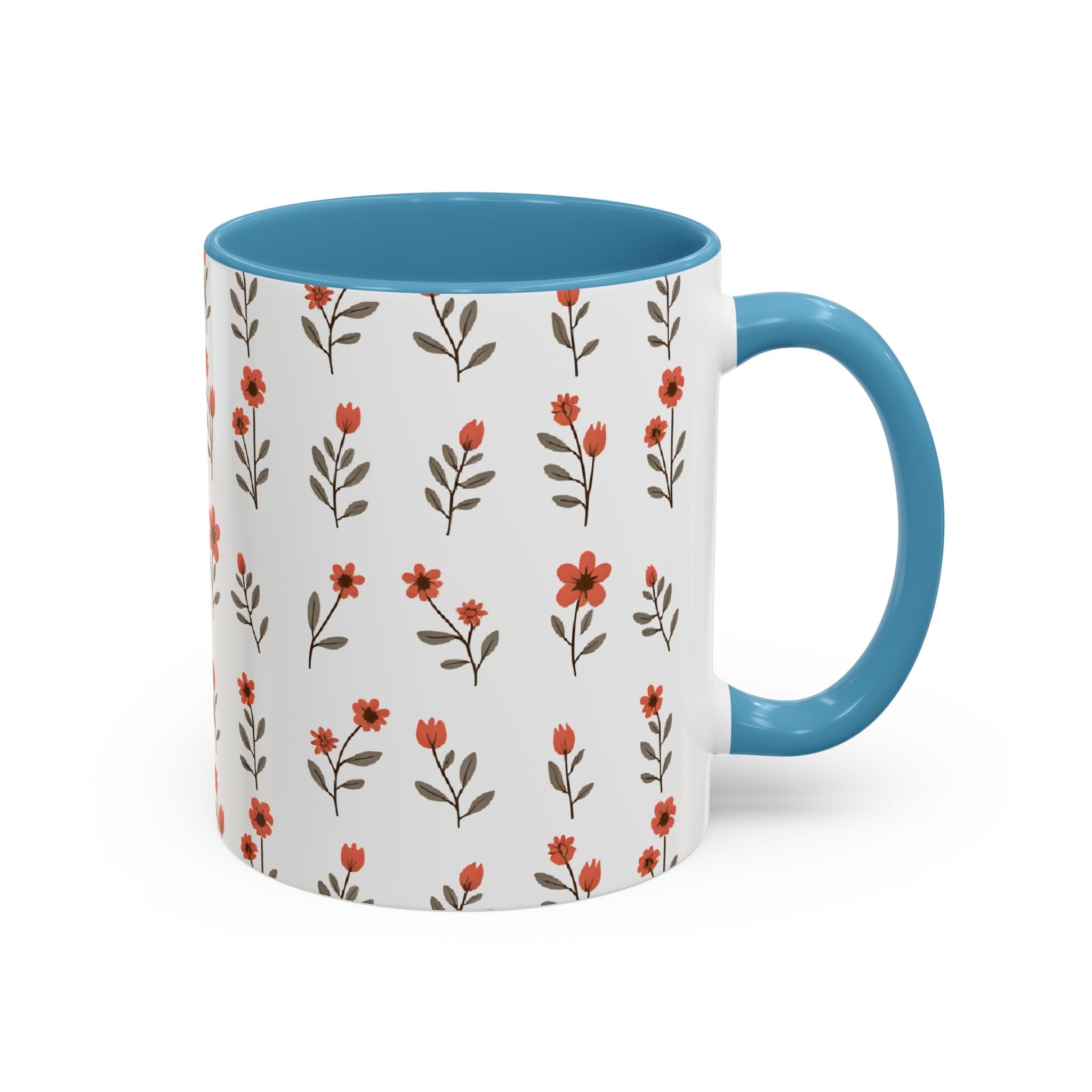 Ceramic printed coffee mug Floral Accent Coffee Mug — Cute Red Wildflower Pattern (11/15oz)