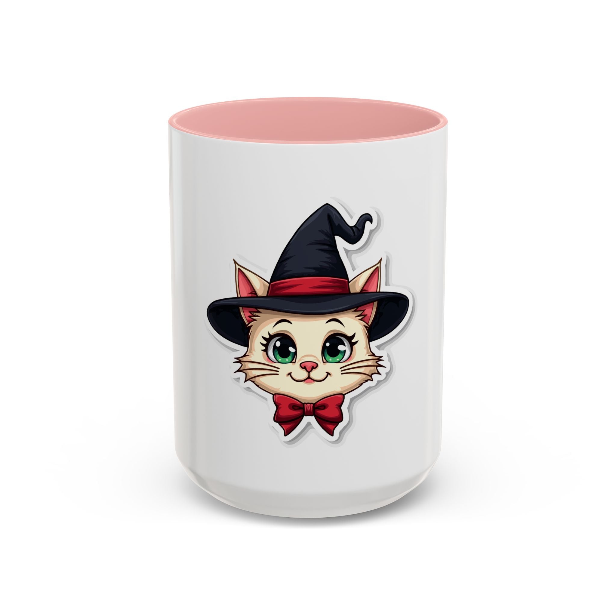 Witch Cat Accent Coffee Mug — Cute Halloween Cat with Witch Hat (11/15oz)