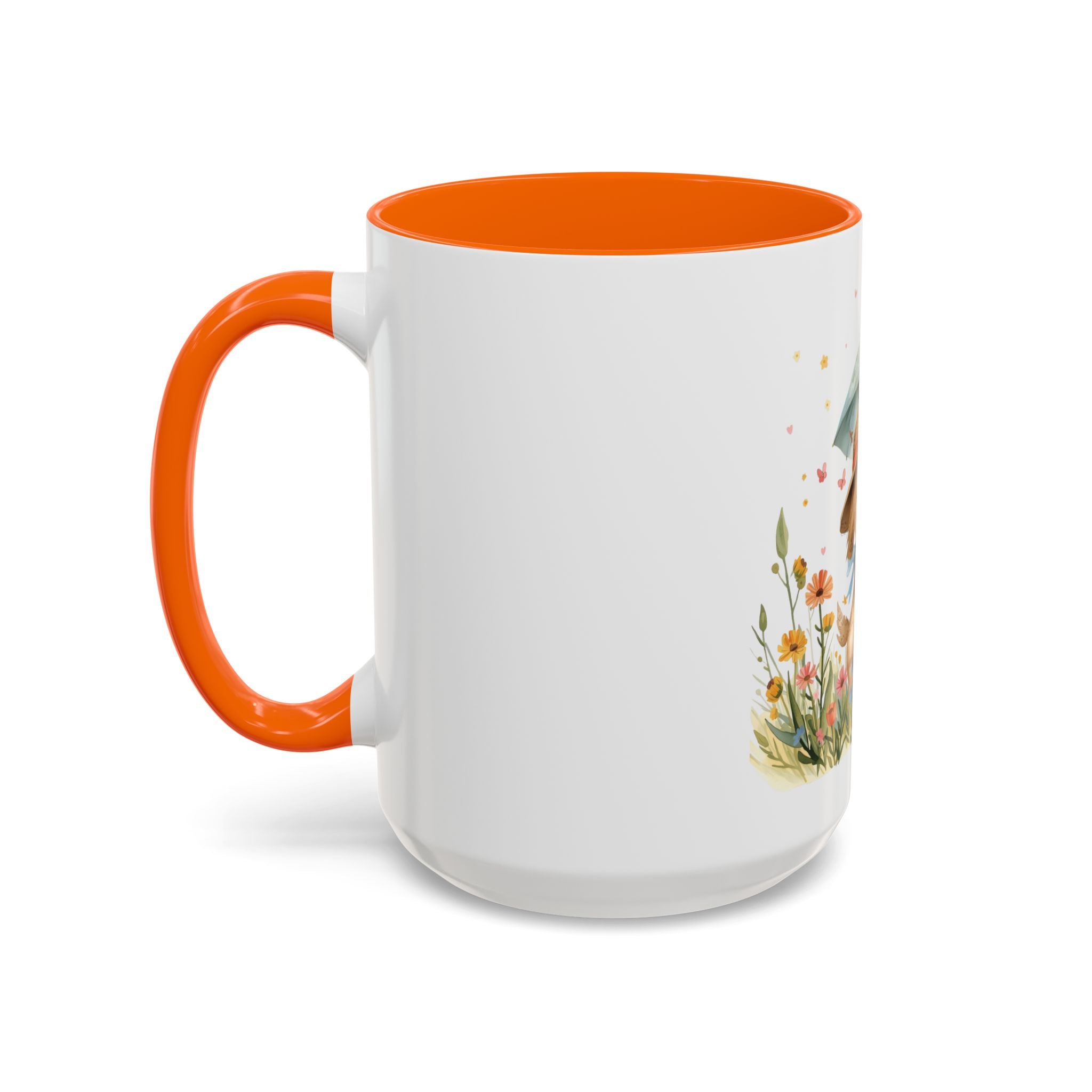 Cute Puppy with Umbrella Coffee Mug — Floral Accent Ceramic Mug (11/15oz)