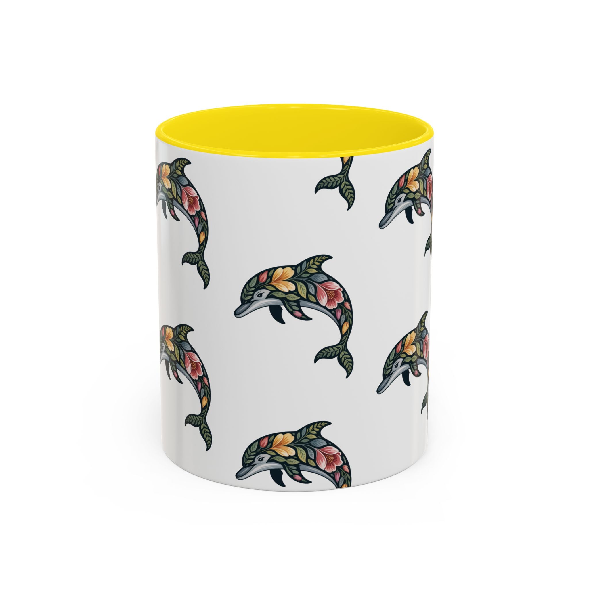 Floral Dolphin Accent Coffee Mug — Colorful Ocean Pattern 11/15oz