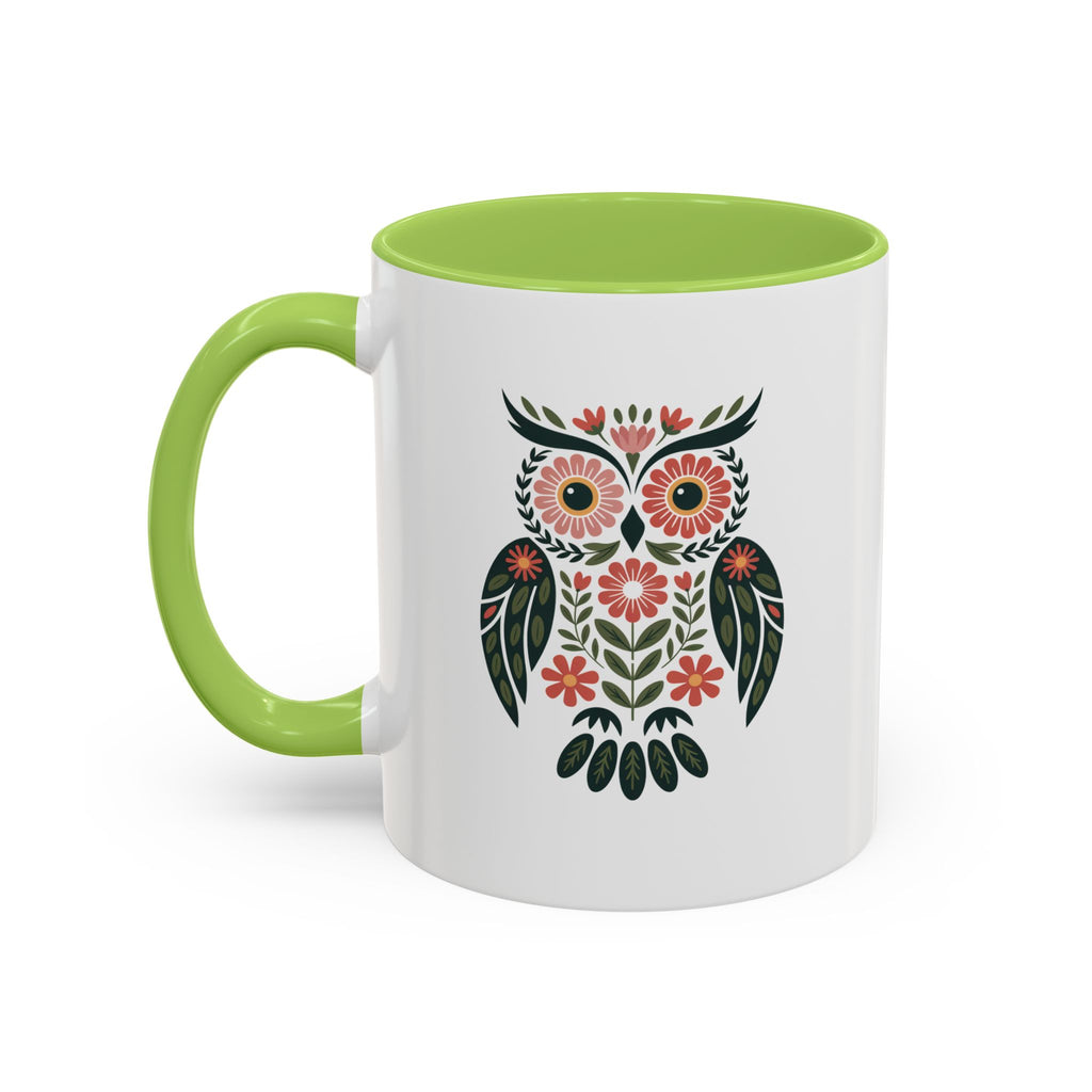 Floral Folk Owl Accent Coffee Mug — 11/15oz