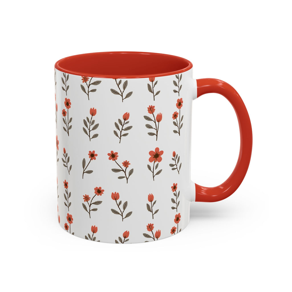 Ceramic printed coffee mug Floral Accent Coffee Mug — Cute Red Wildflower Pattern (11/15oz)