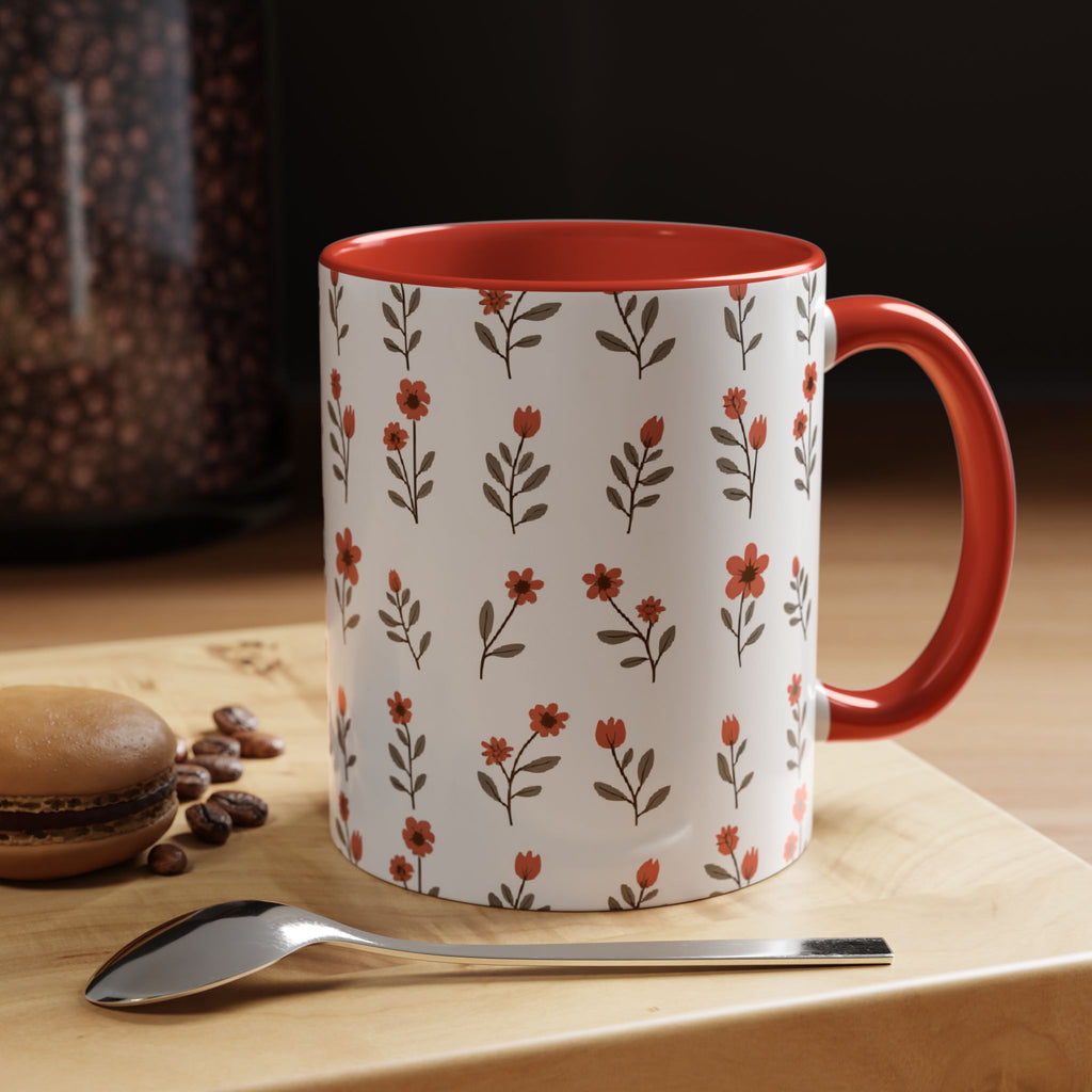 Ceramic printed coffee mug Floral Accent Coffee Mug — Cute Red Wildflower Pattern (11/15oz)