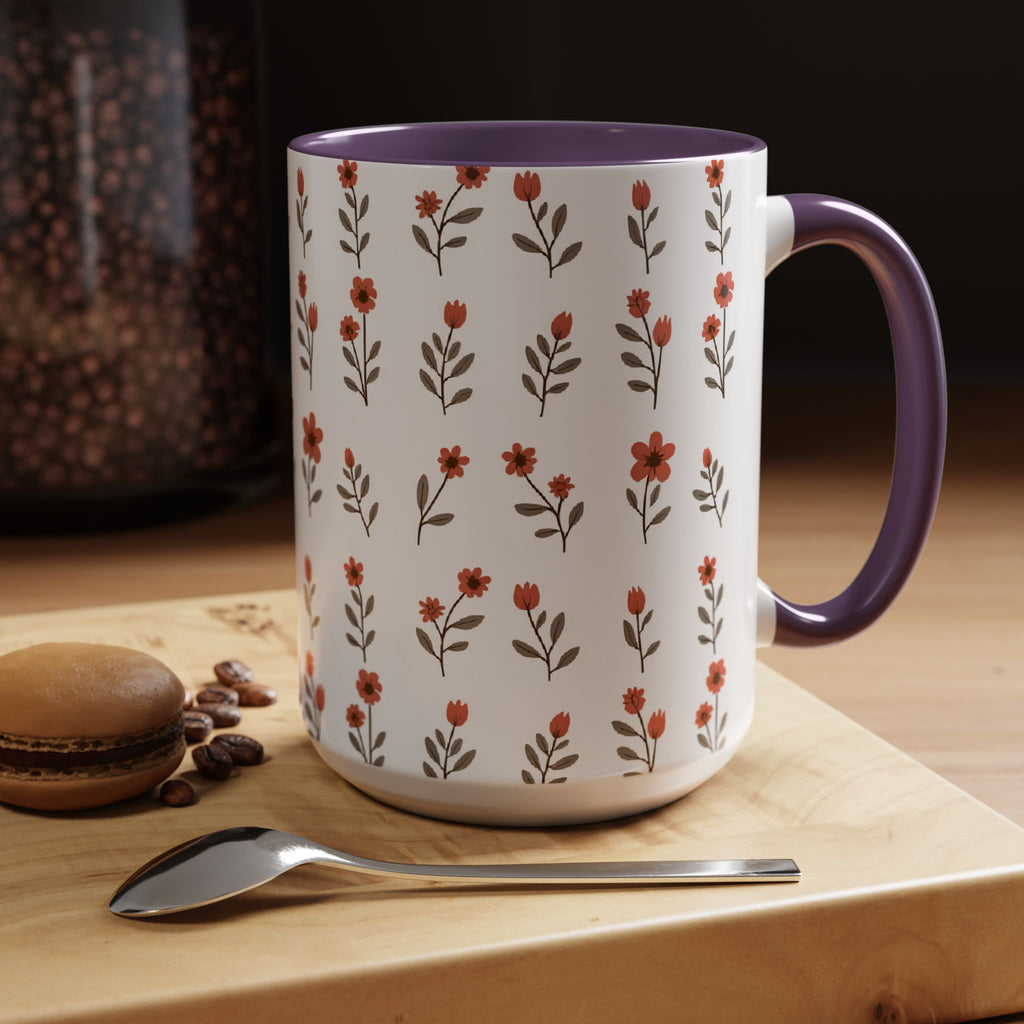 Ceramic printed coffee mug Floral Accent Coffee Mug — Cute Red Wildflower Pattern (11/15oz)