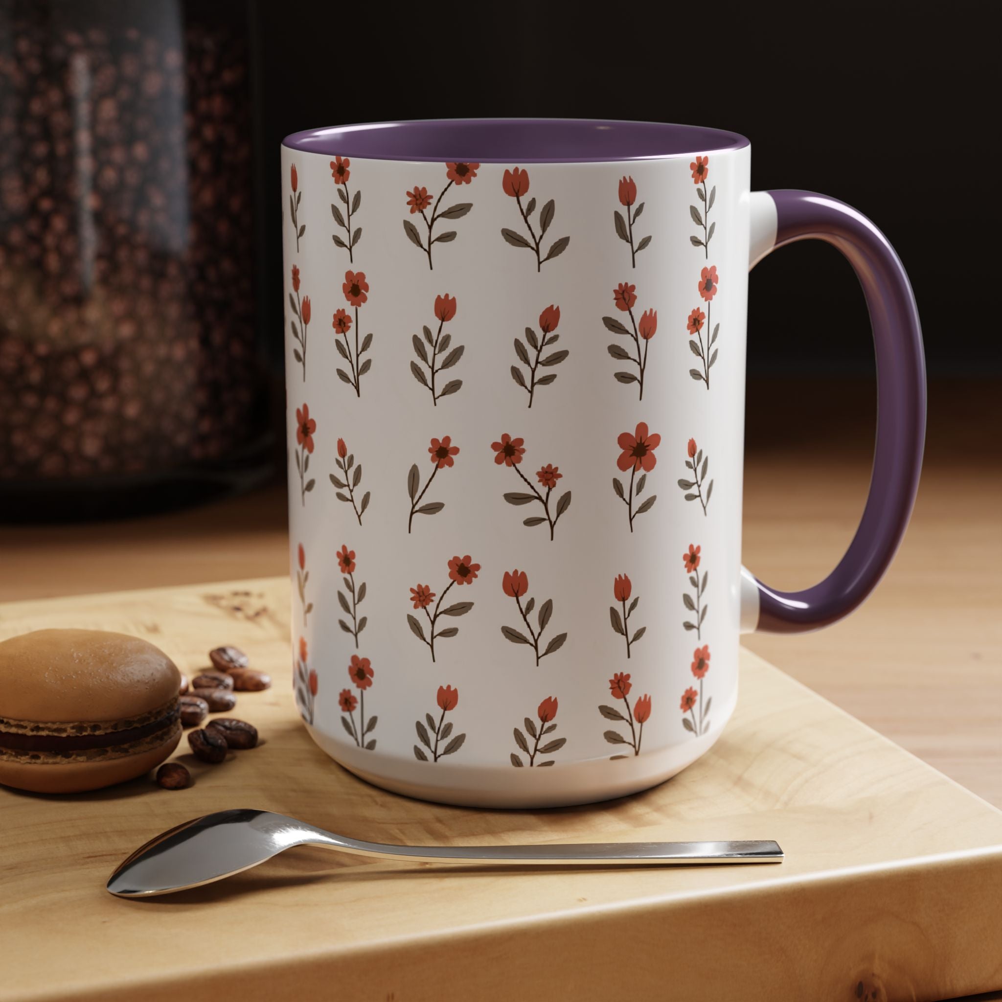 Ceramic printed coffee mug Floral Accent Coffee Mug — Cute Red Wildflower Pattern (11/15oz)
