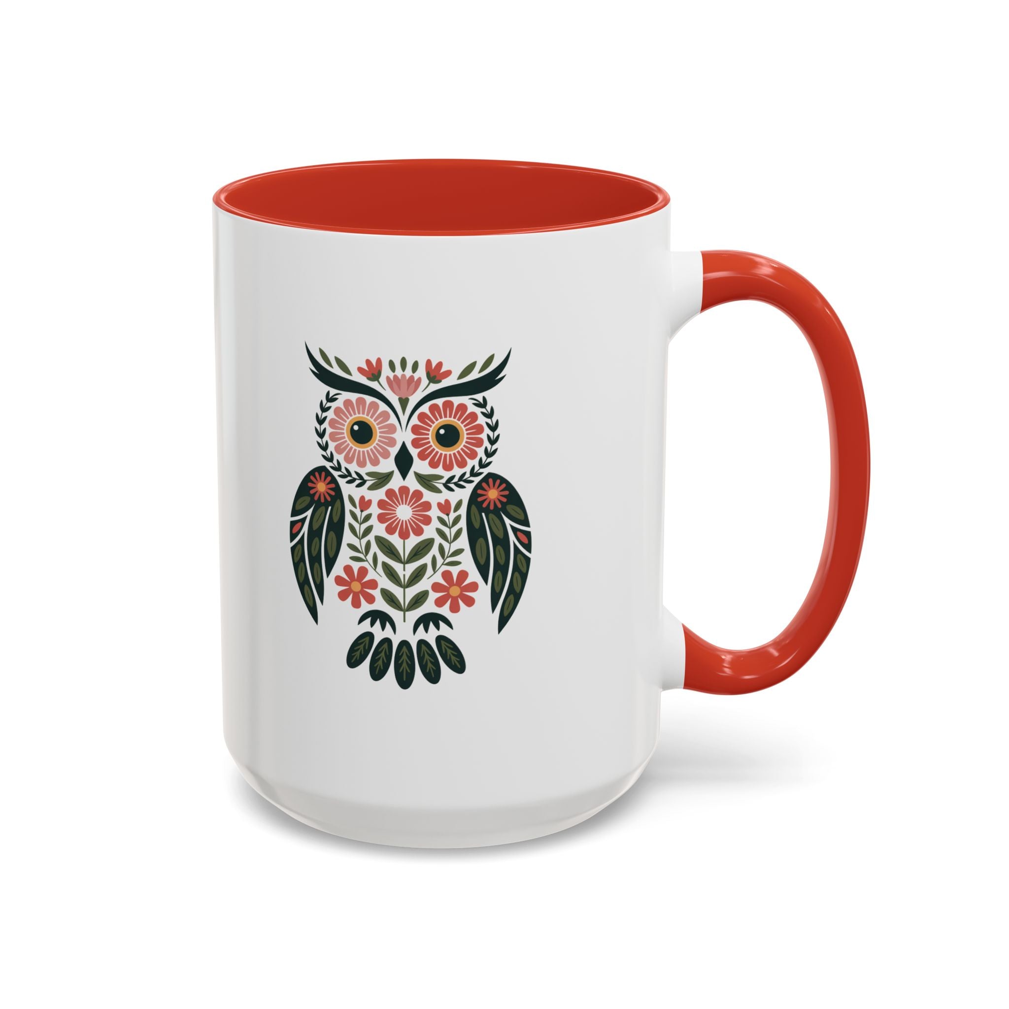 Floral Folk Owl Accent Coffee Mug — 11/15oz