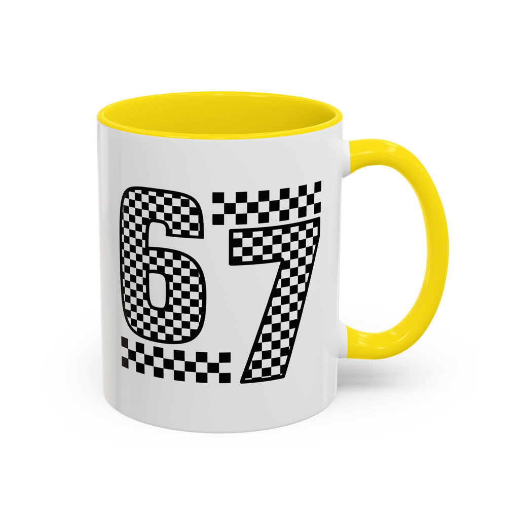 Checkered '67' Accent Coffee Mug — Retro Racing Number Ceramic Mug