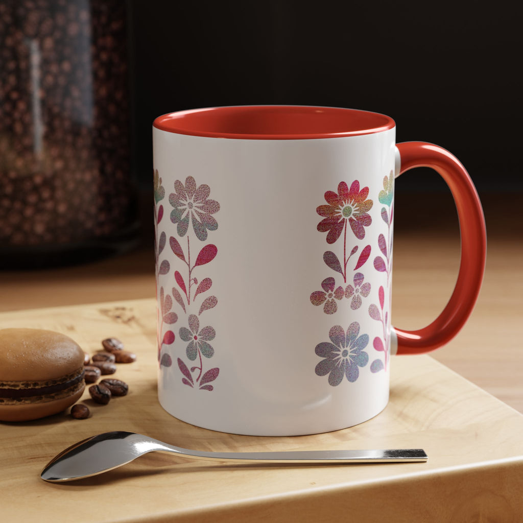 Floral Watercolor Accent Coffee Mug — Pastel Flower Pattern (11/15oz)