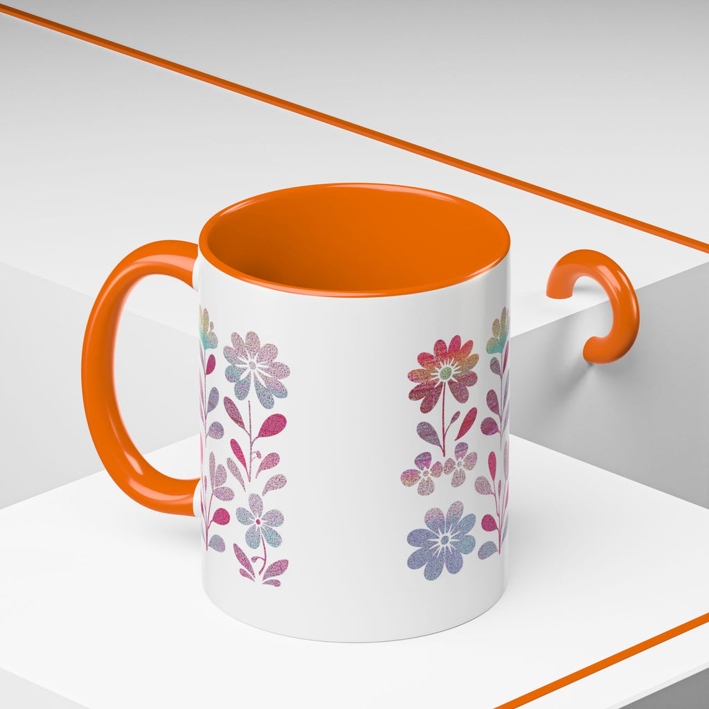 Floral Watercolor Accent Coffee Mug — Pastel Flower Pattern (11/15oz)
