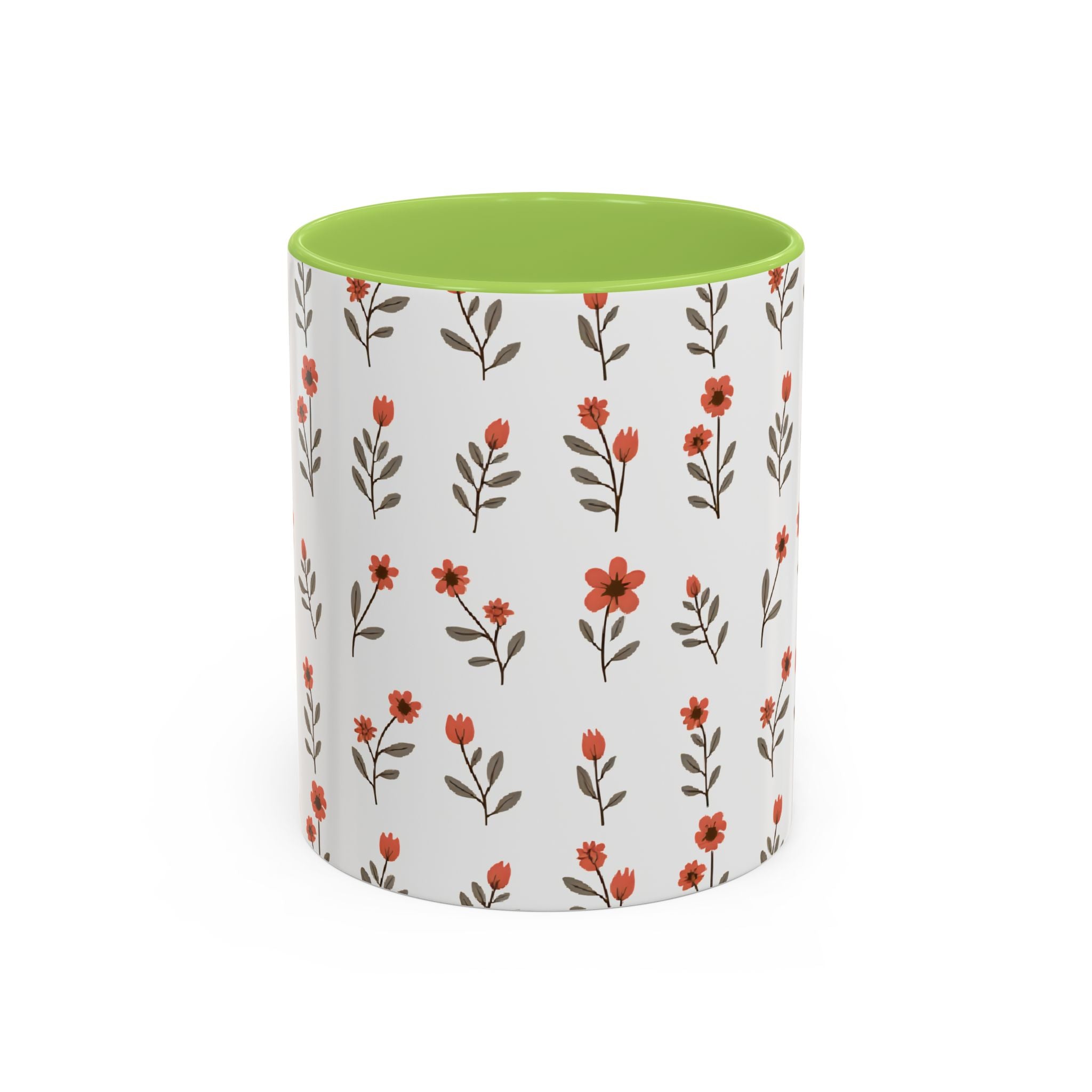 Ceramic printed coffee mug Floral Accent Coffee Mug — Cute Red Wildflower Pattern (11/15oz)