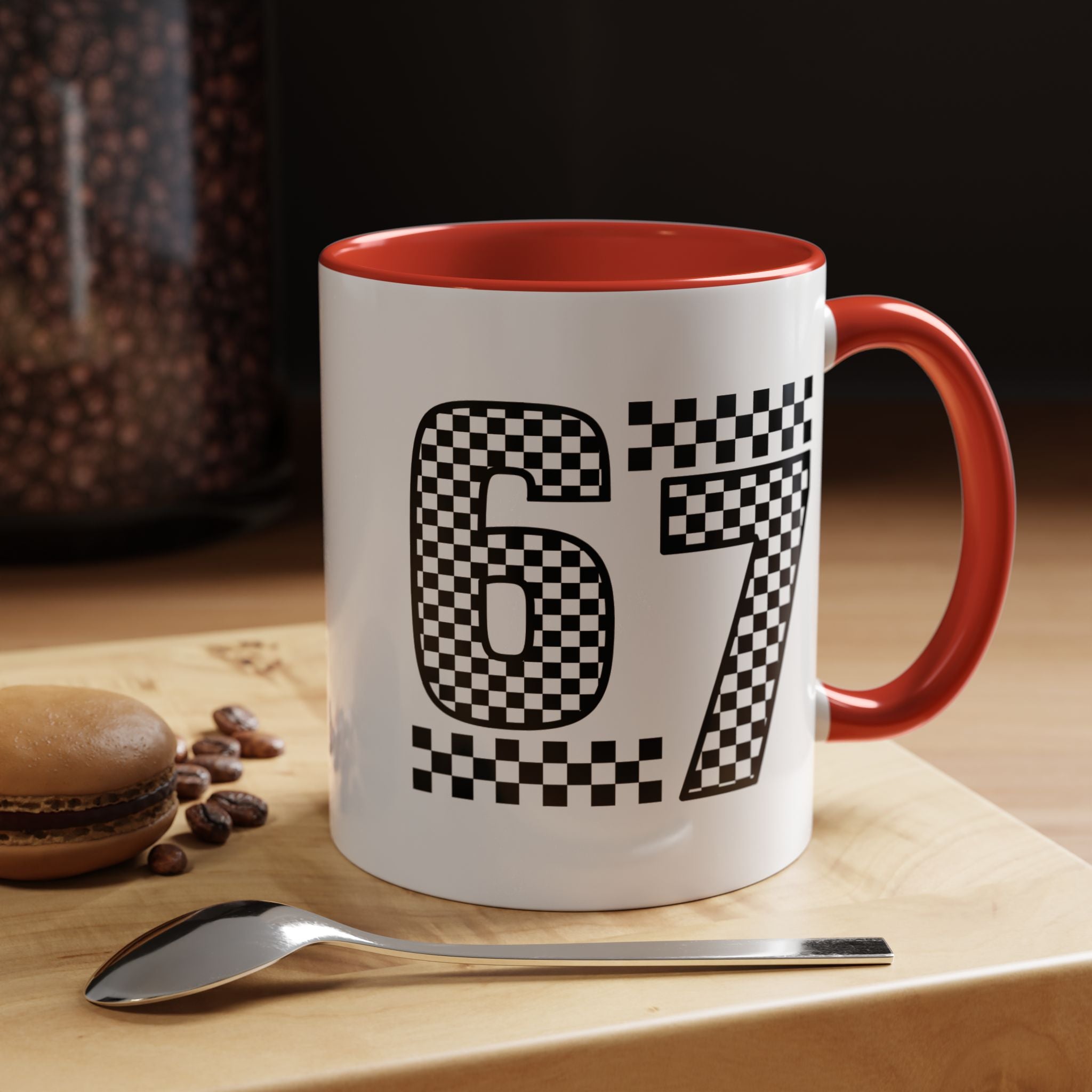 Checkered '67' Accent Coffee Mug — Retro Racing Number Ceramic Mug