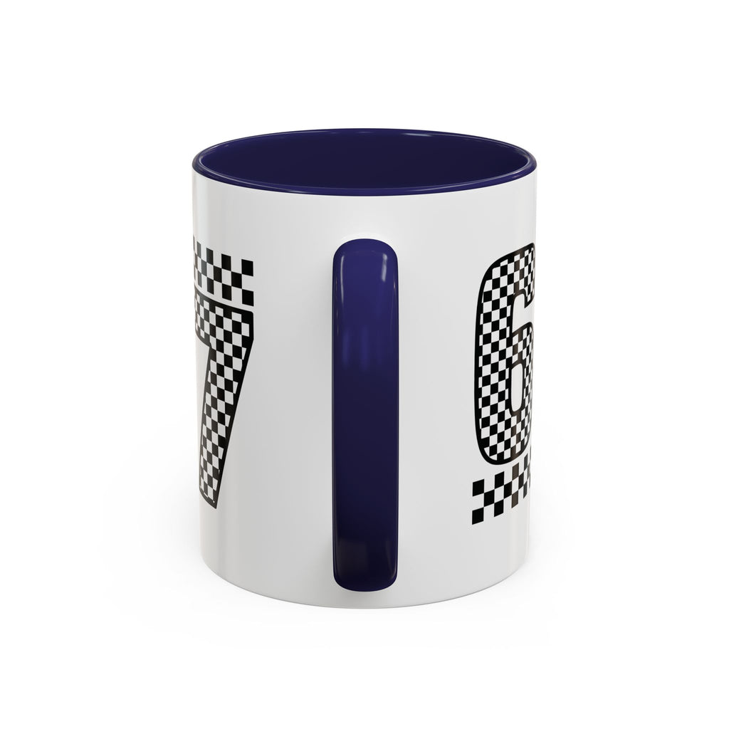 Checkered '67' Accent Coffee Mug — Retro Racing Number Ceramic Mug