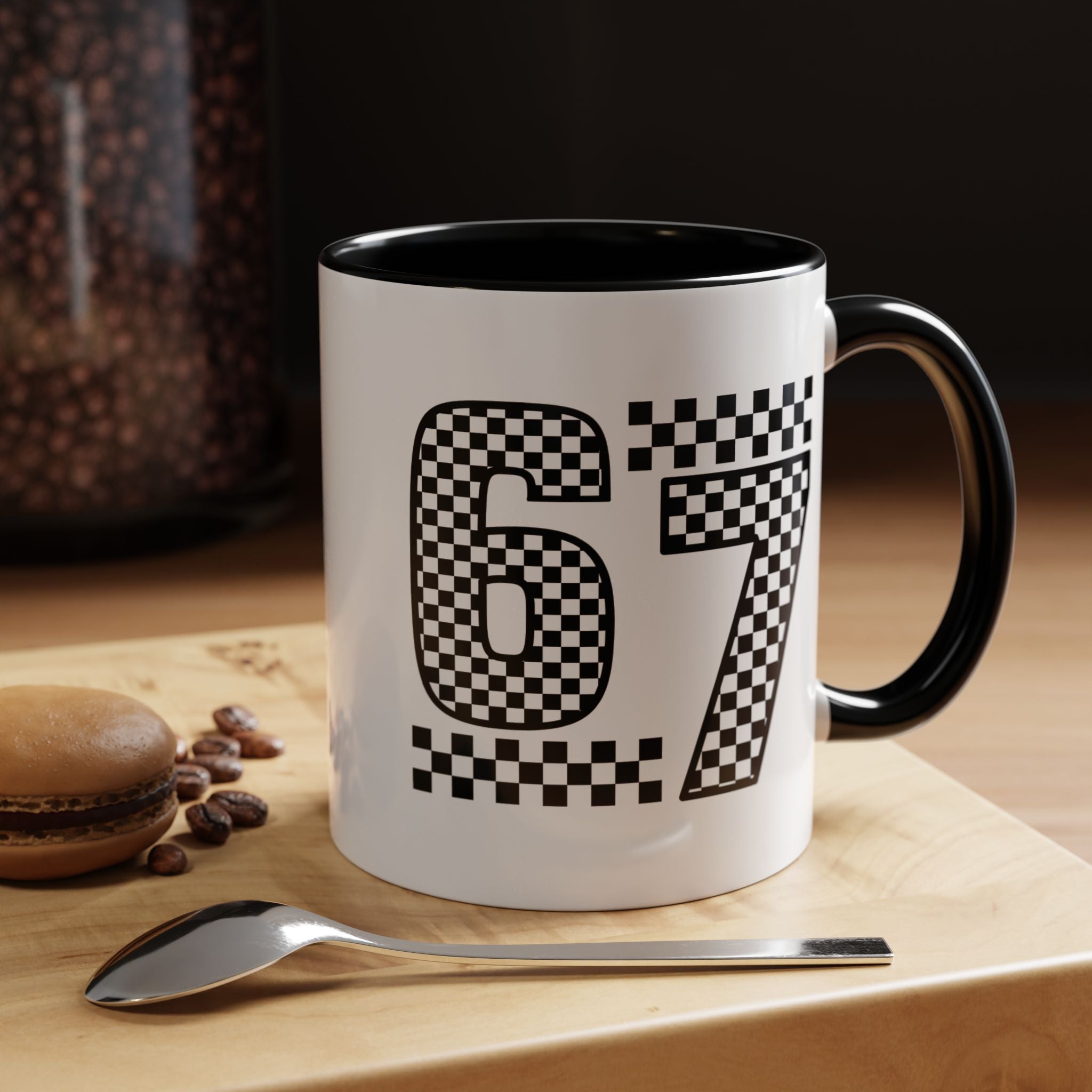 Checkered '67' Accent Coffee Mug — Retro Racing Number Ceramic Mug