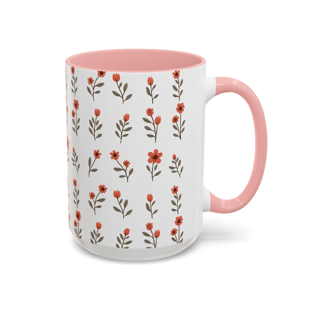 Ceramic printed coffee mug Floral Accent Coffee Mug — Cute Red Wildflower Pattern (11/15oz)