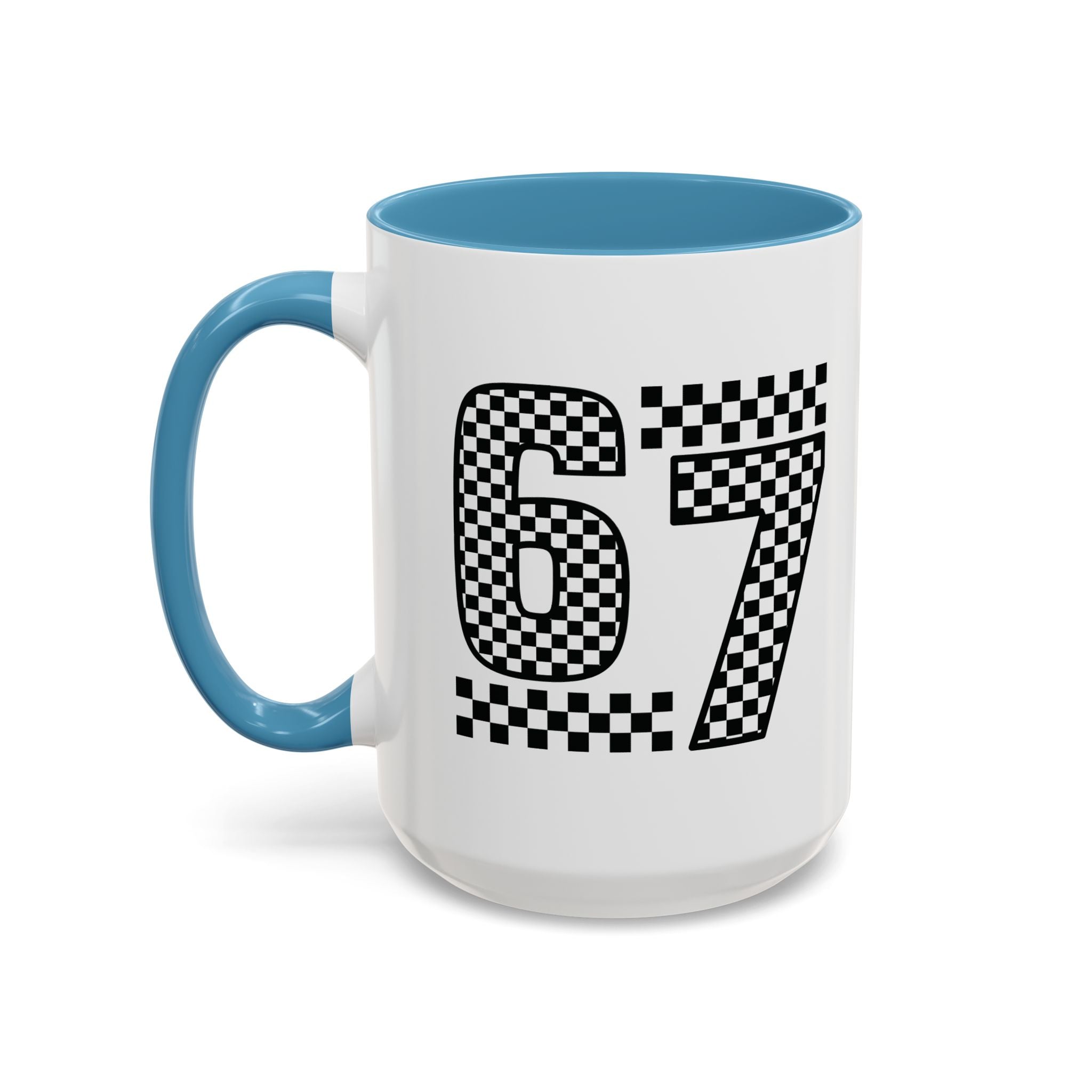 Checkered '67' Accent Coffee Mug — Retro Racing Number Ceramic Mug