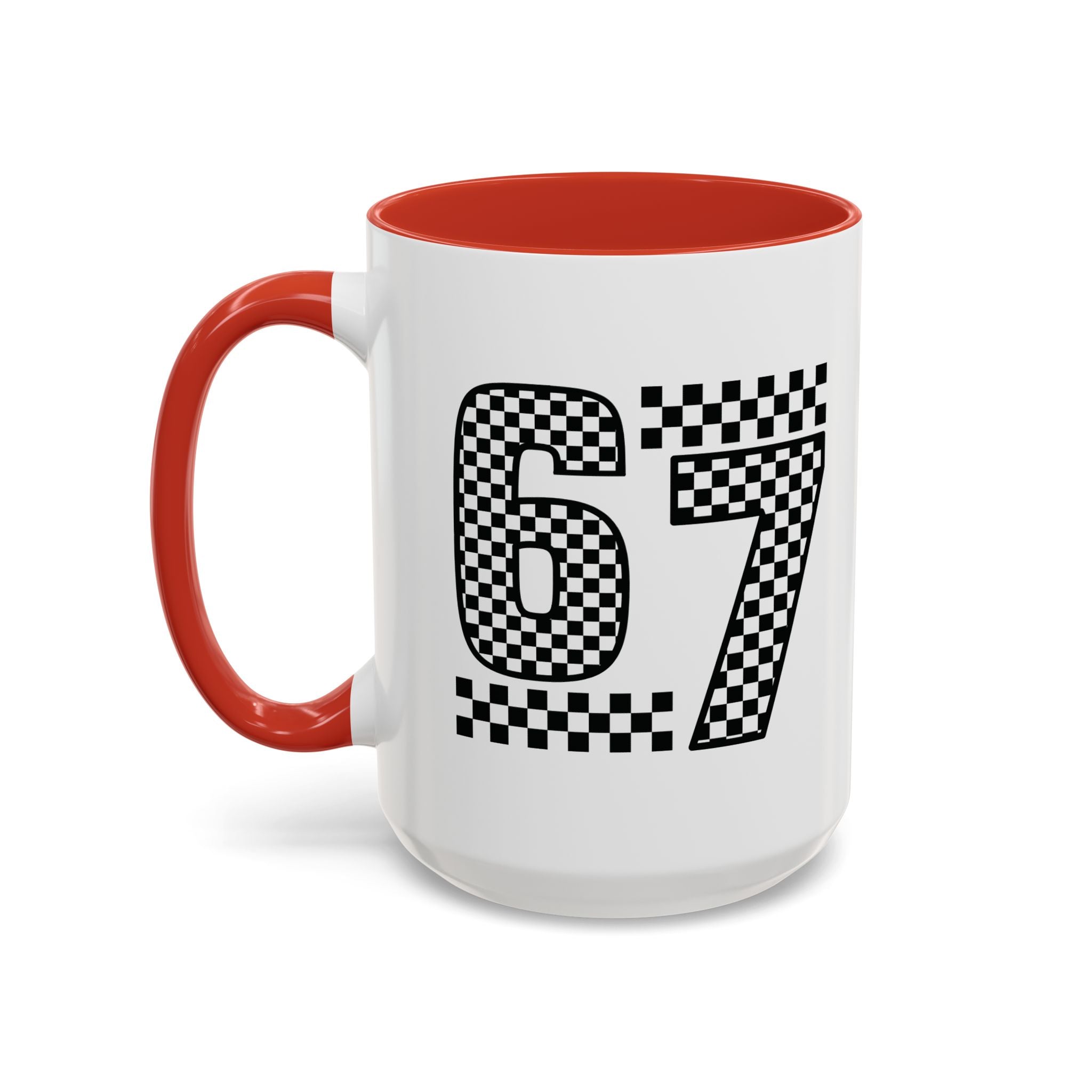 Checkered '67' Accent Coffee Mug — Retro Racing Number Ceramic Mug