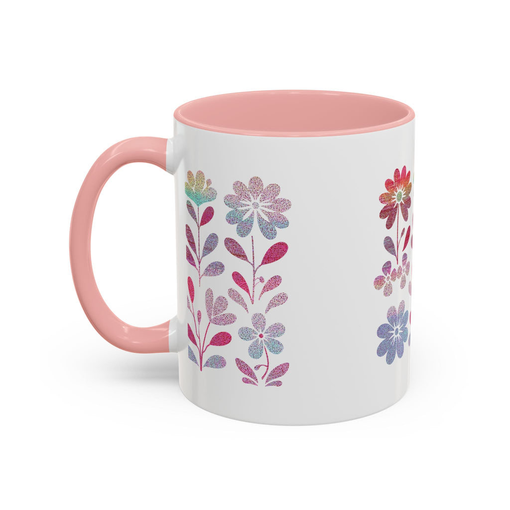 Floral Watercolor Accent Coffee Mug — Pastel Flower Pattern (11/15oz)