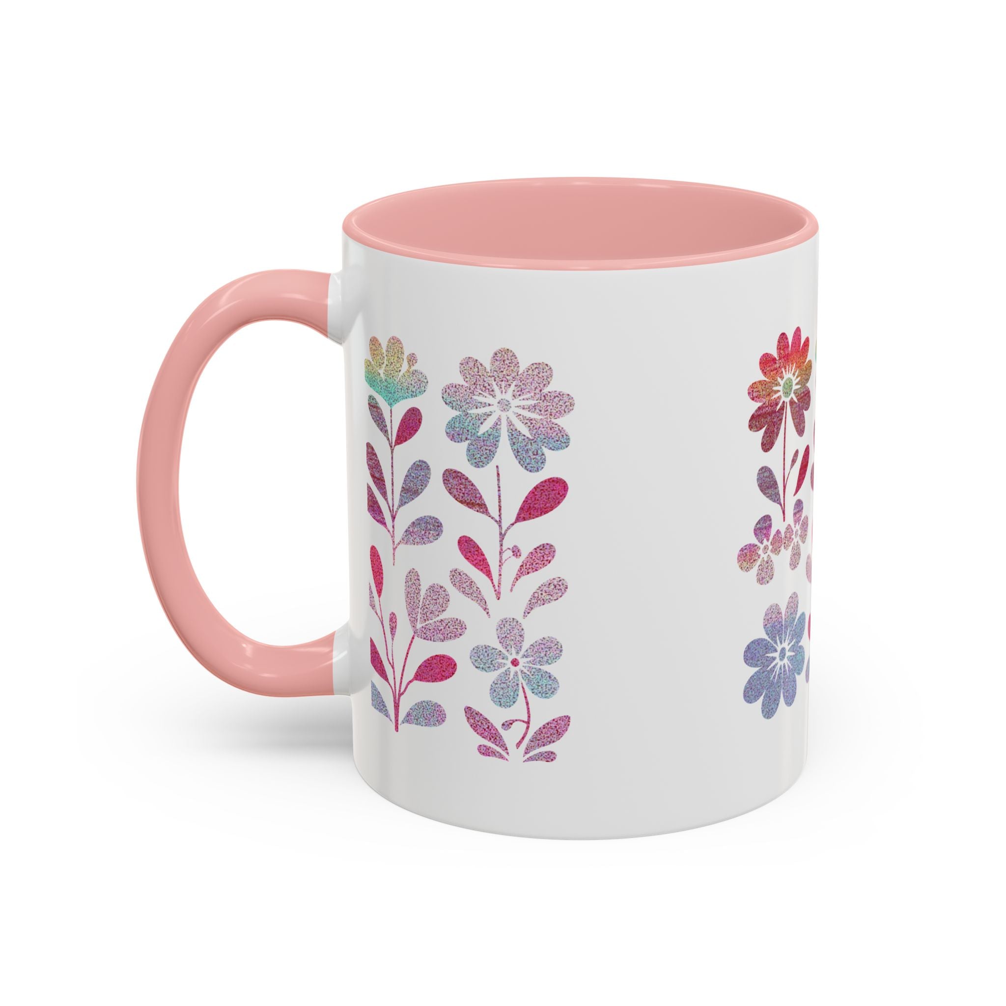 Floral Watercolor Accent Coffee Mug — Pastel Flower Pattern (11/15oz)