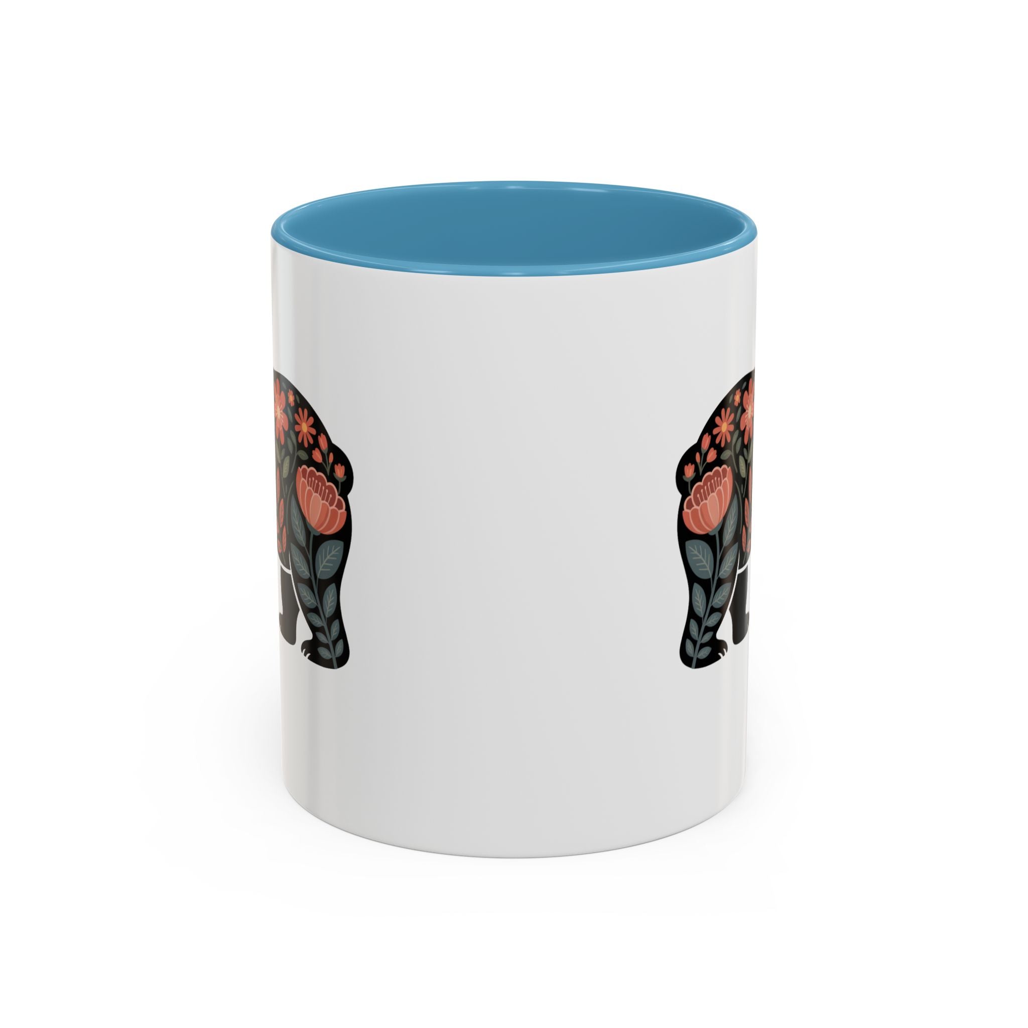Floral Bear Accent Coffee Mug – 11/15oz Decorative Floral Animal Ceramic Mug