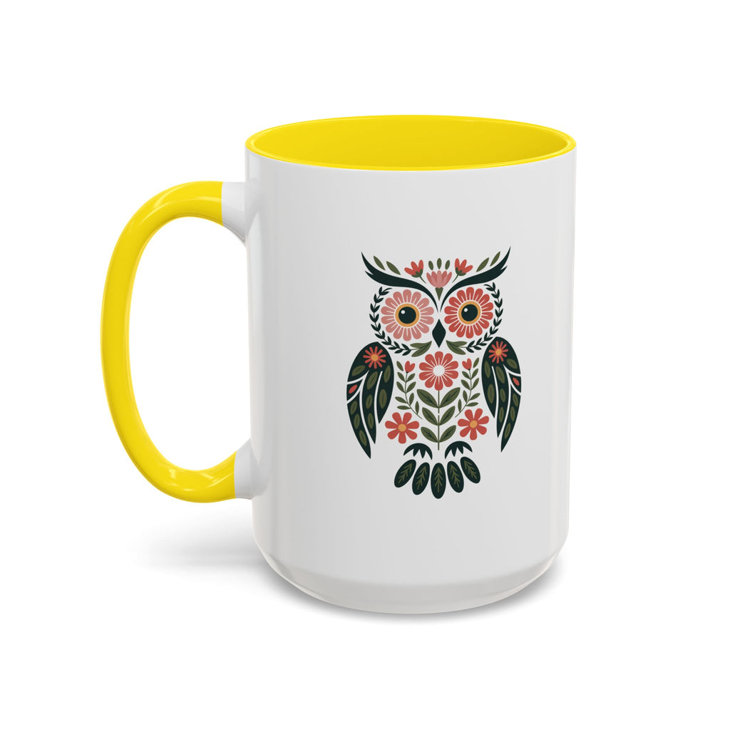 Floral Folk Owl Accent Coffee Mug — 11/15oz