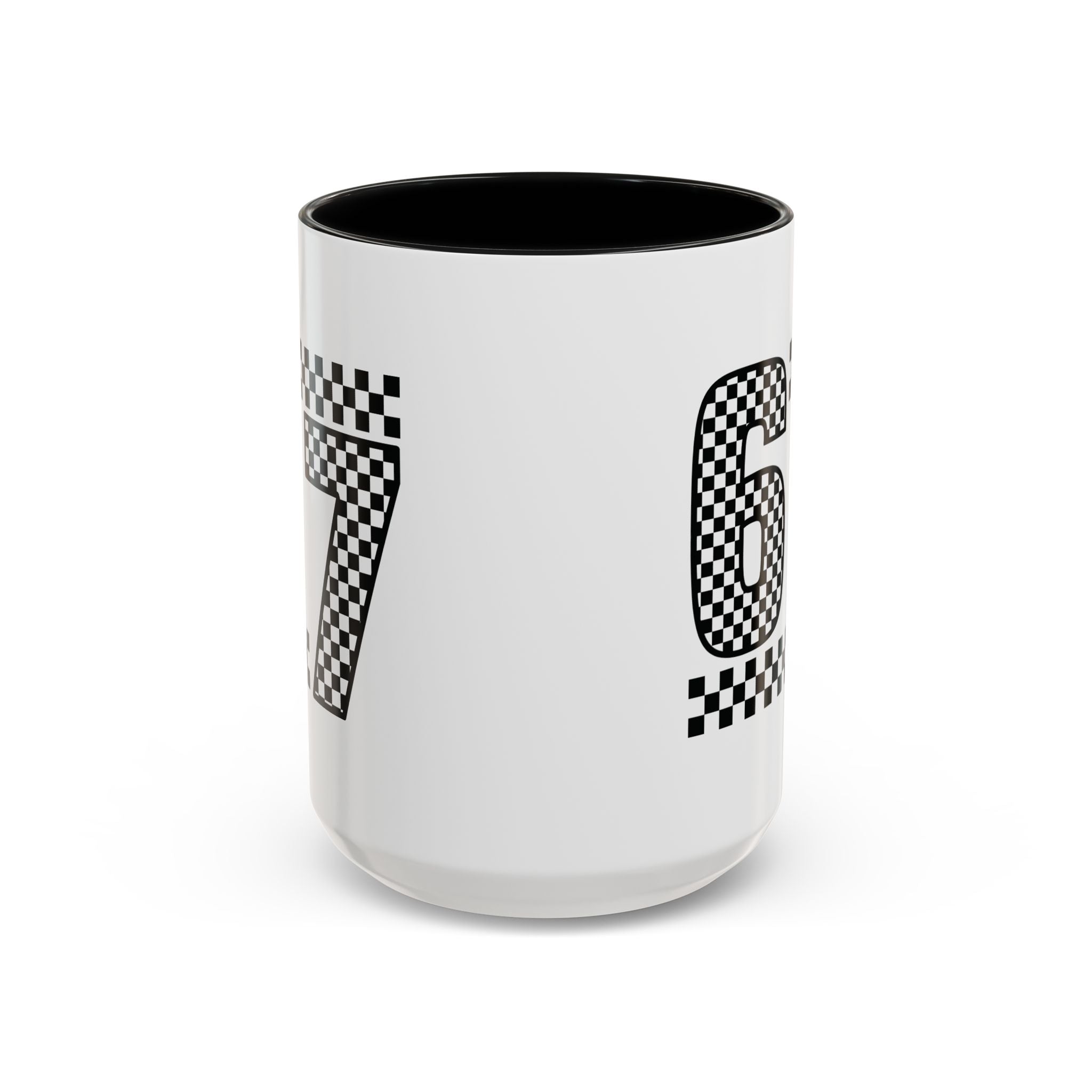 Checkered '67' Accent Coffee Mug — Retro Racing Number Ceramic Mug