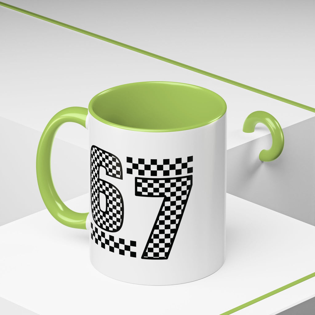Checkered '67' Accent Coffee Mug — Retro Racing Number Ceramic Mug