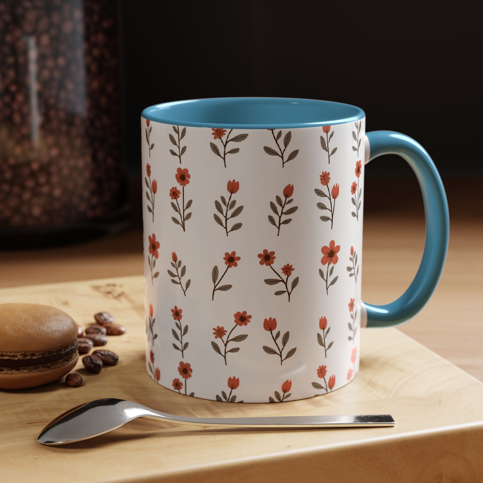 Ceramic printed coffee mug Floral Accent Coffee Mug — Cute Red Wildflower Pattern (11/15oz)