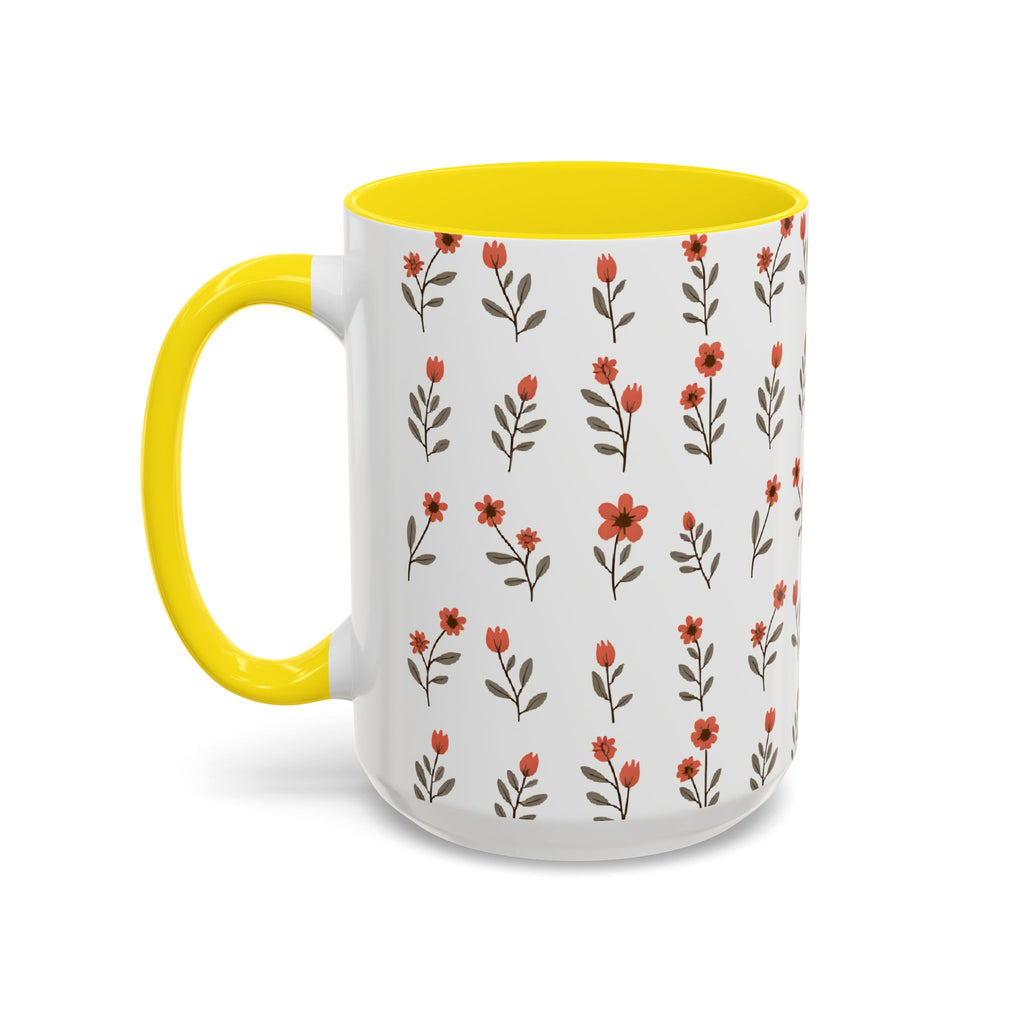 Ceramic printed coffee mug Floral Accent Coffee Mug — Cute Red Wildflower Pattern (11/15oz)