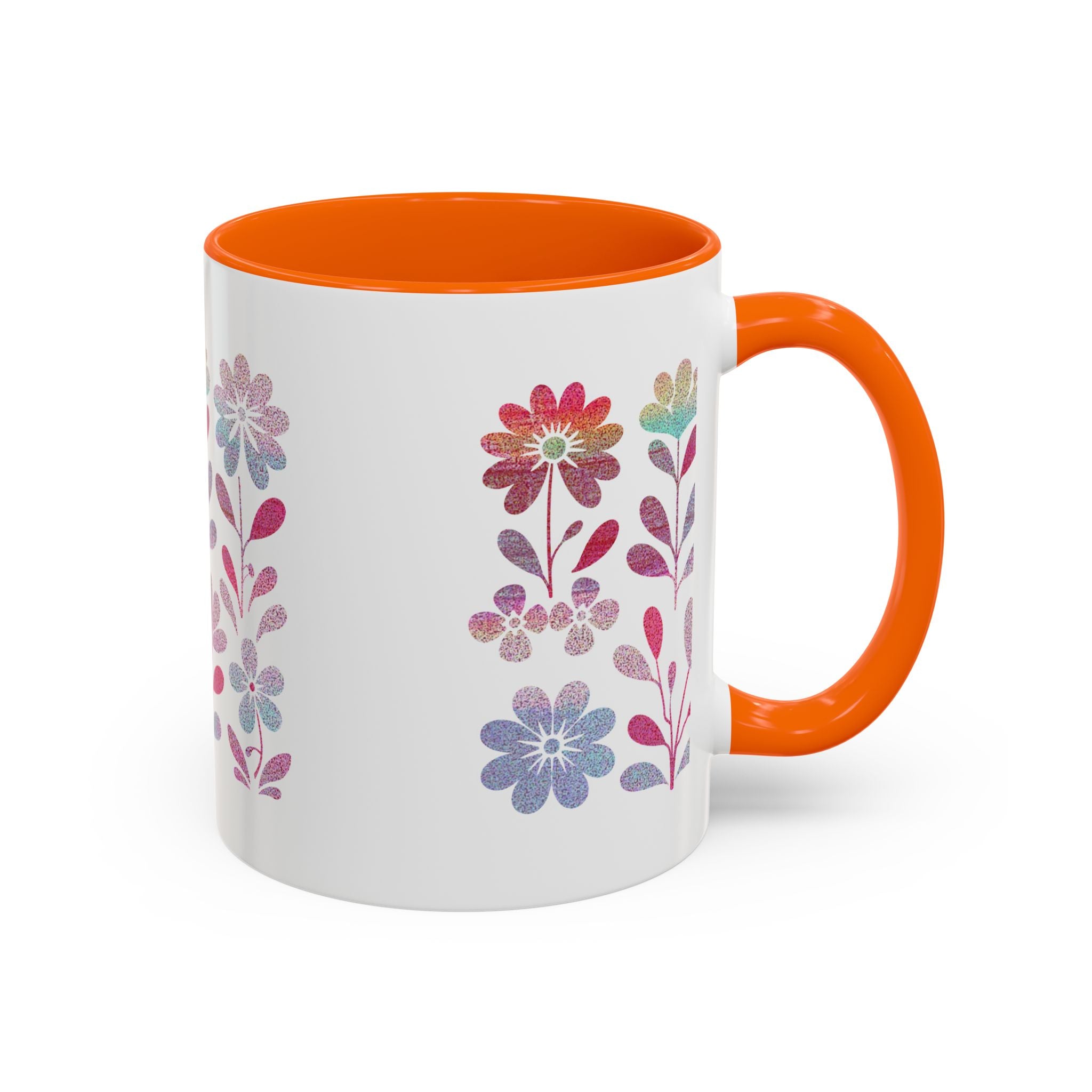 Floral Watercolor Accent Coffee Mug — Pastel Flower Pattern (11/15oz)