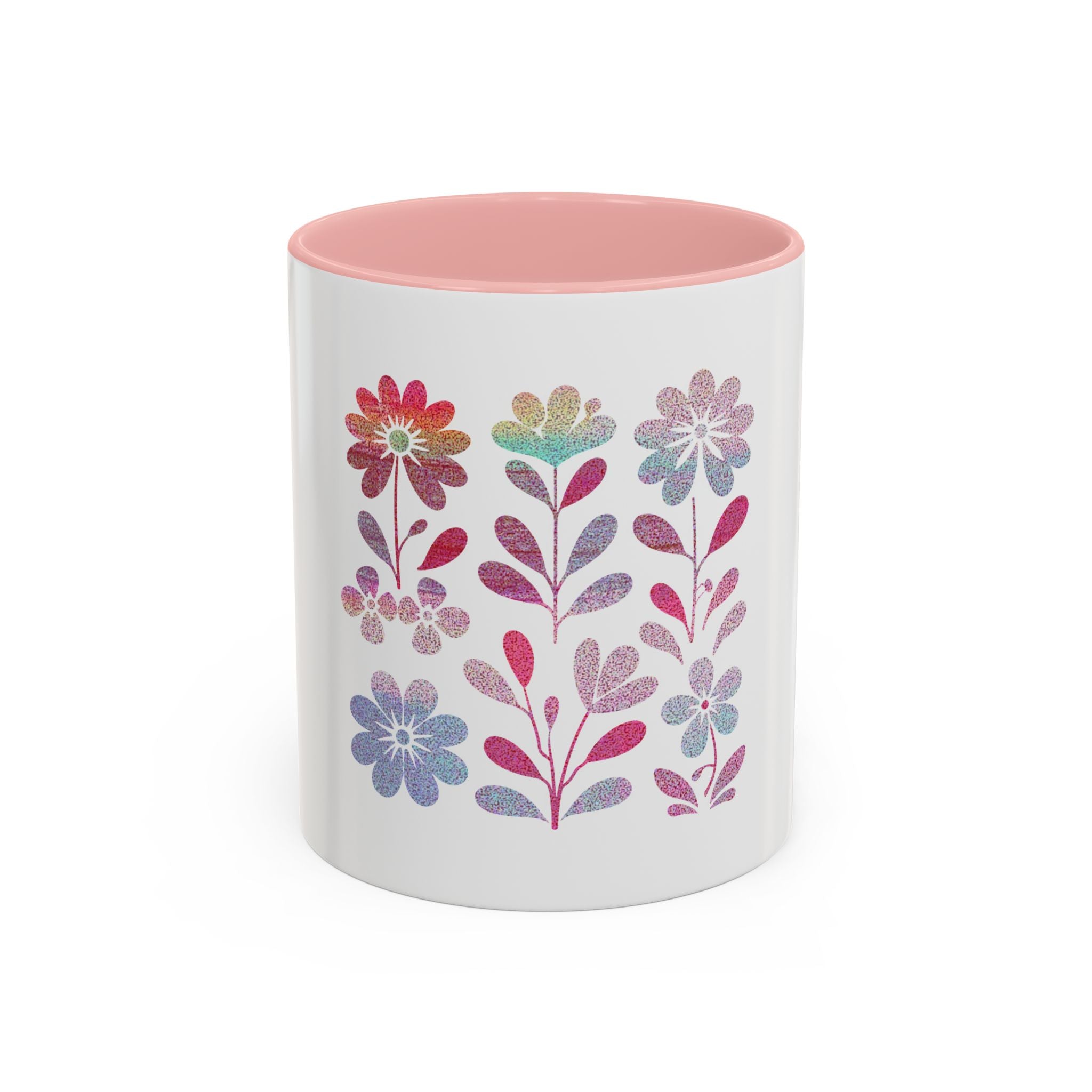 Floral Watercolor Accent Coffee Mug — Pastel Flower Pattern (11/15oz)