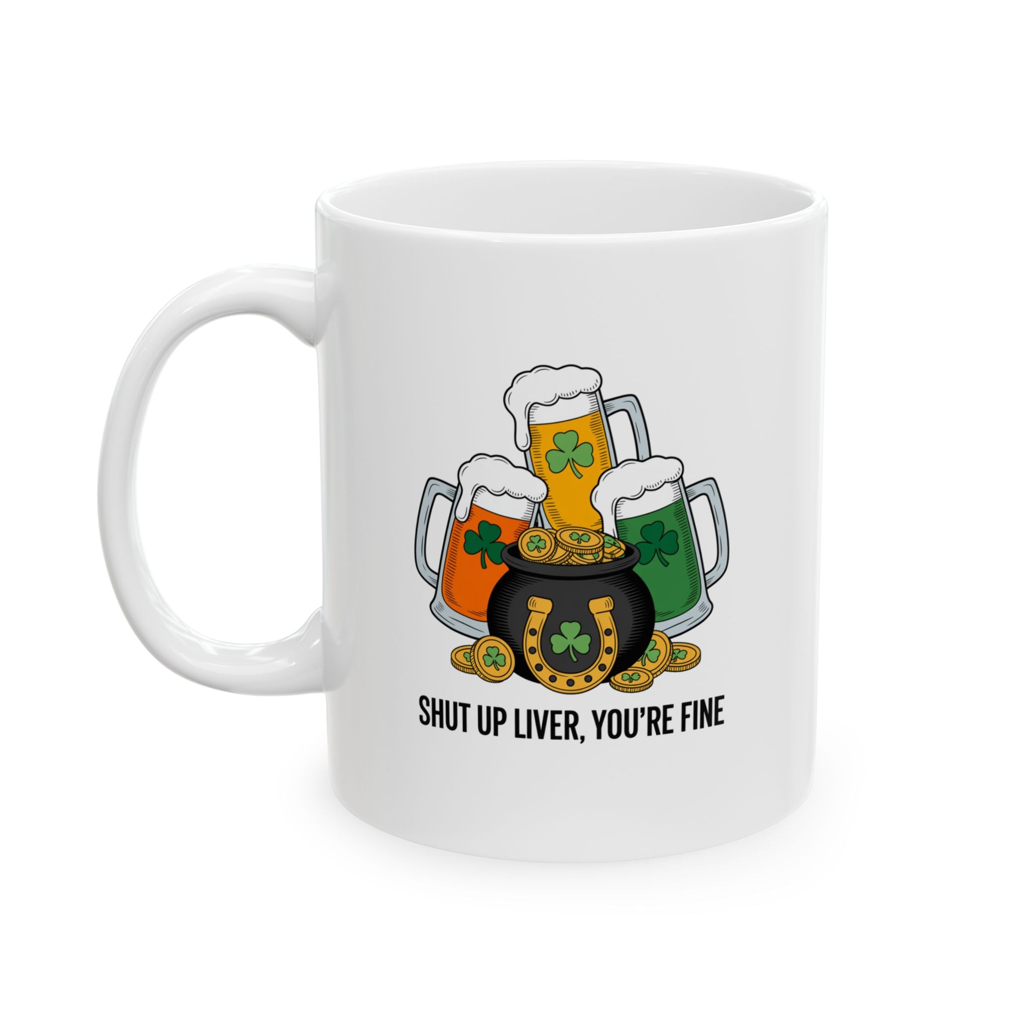 St. Patrick's Day Mug — Shamrock Beer Tankard Design (11oz/15oz)