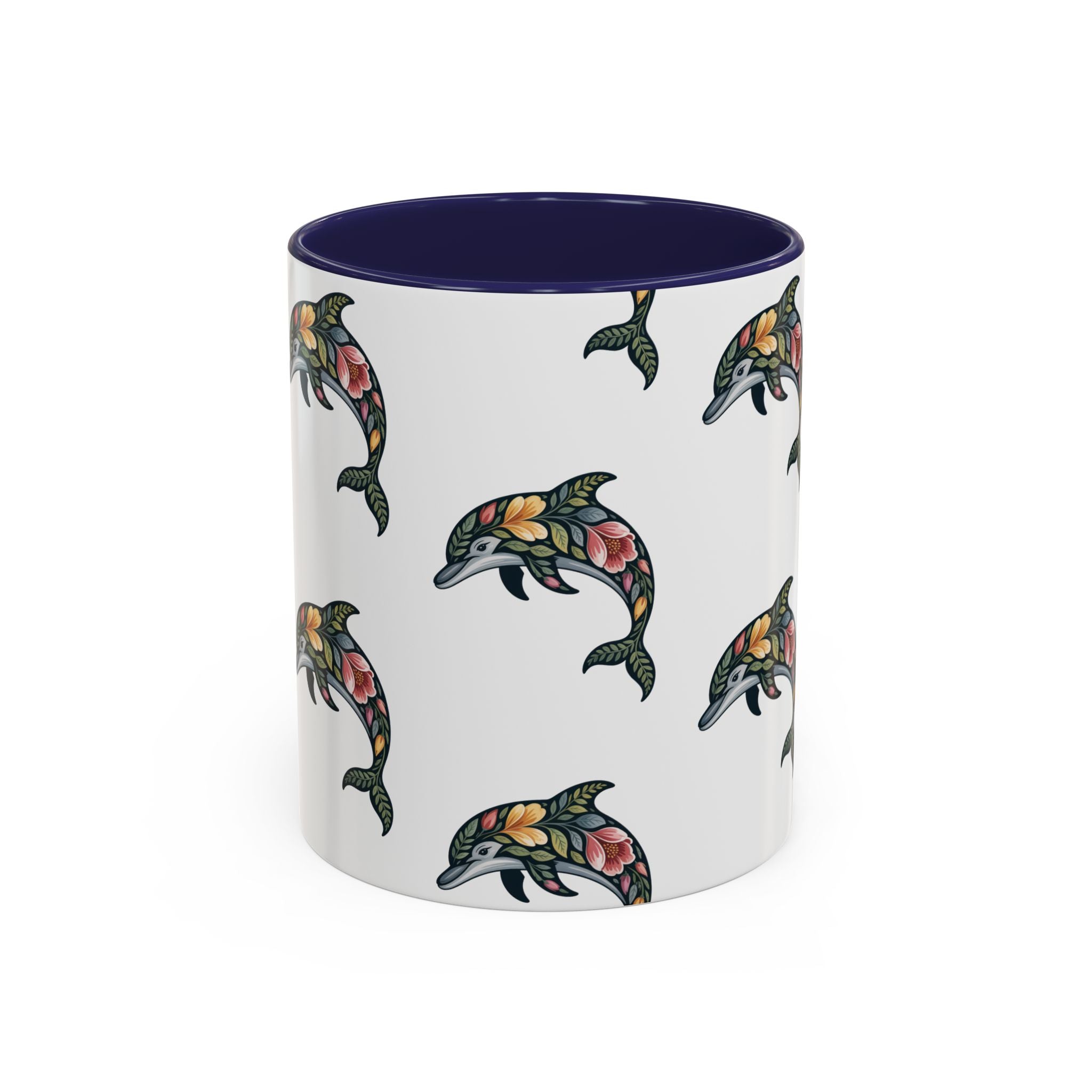 Floral Dolphin Accent Coffee Mug — Colorful Ocean Pattern 11/15oz