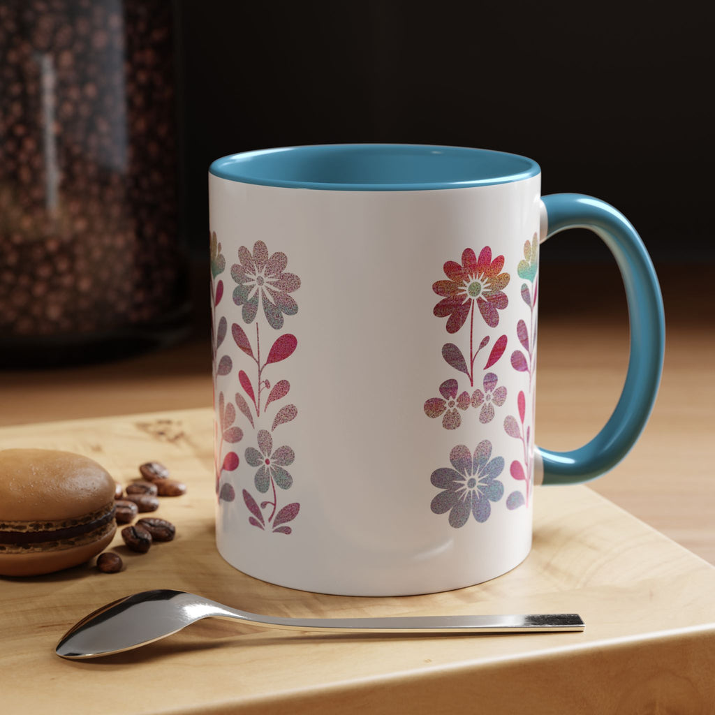 Floral Watercolor Accent Coffee Mug — Pastel Flower Pattern (11/15oz)
