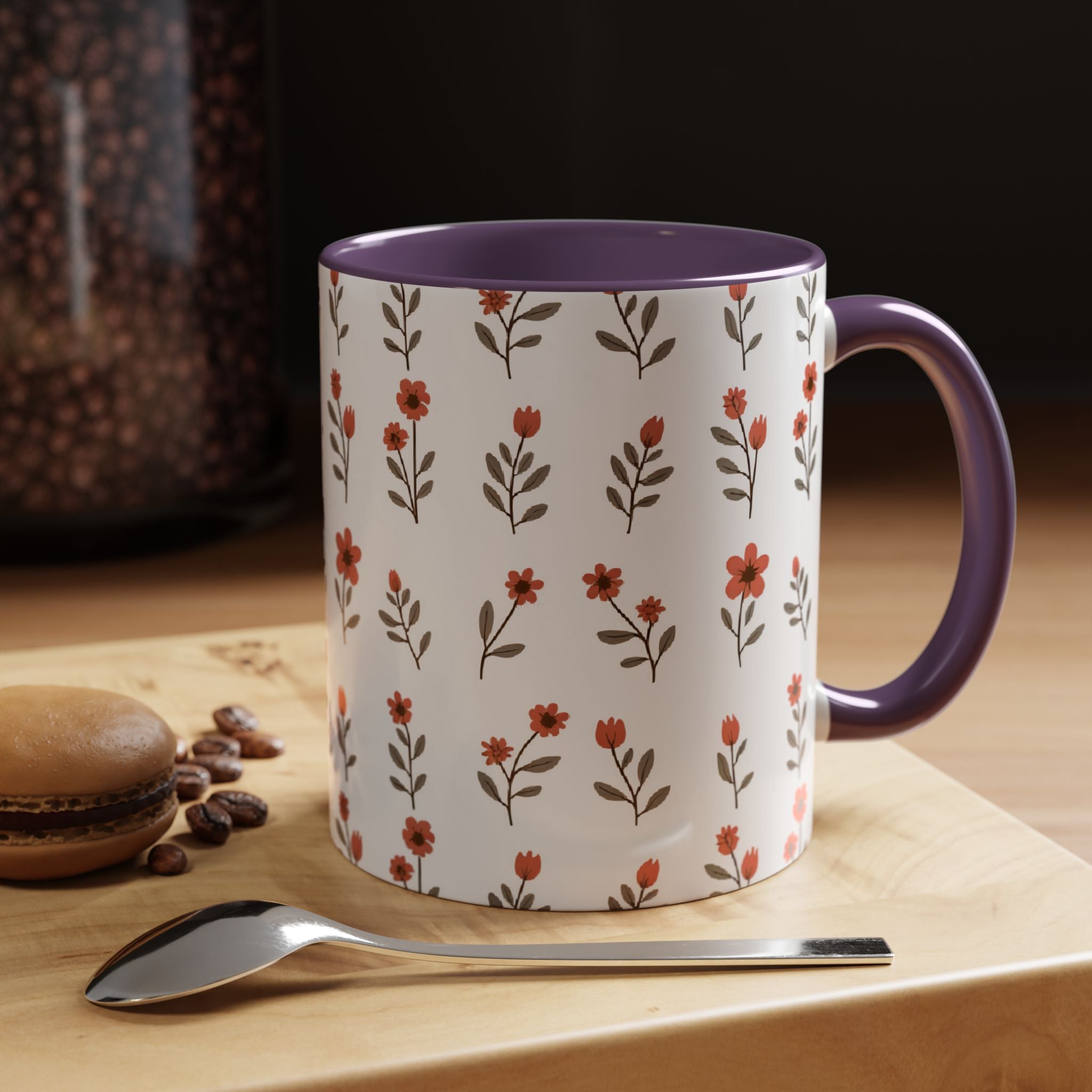 Ceramic printed coffee mug Floral Accent Coffee Mug — Cute Red Wildflower Pattern (11/15oz)