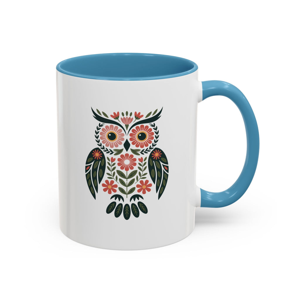 Floral Folk Owl Accent Coffee Mug — 11/15oz