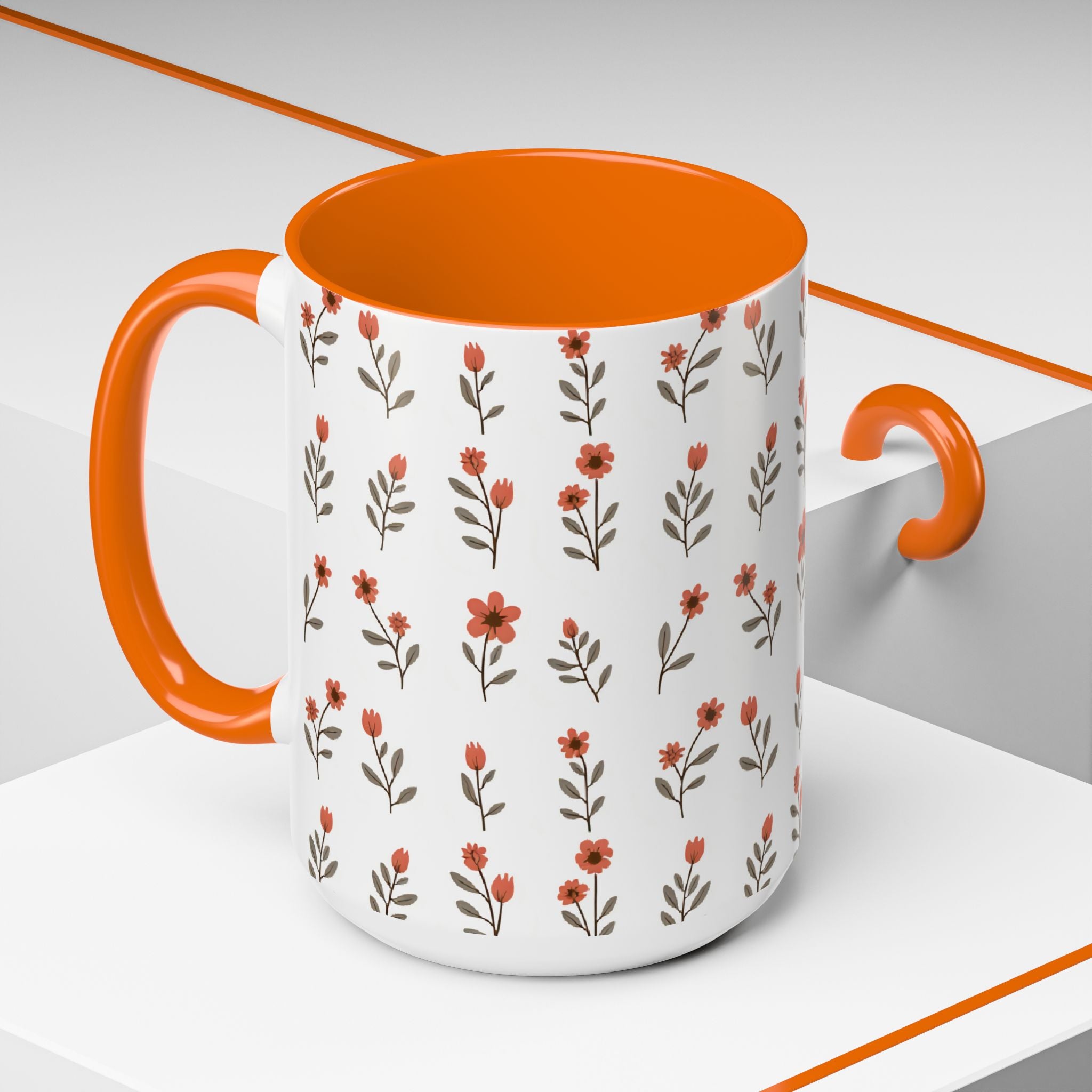 Ceramic printed coffee mug Floral Accent Coffee Mug — Cute Red Wildflower Pattern (11/15oz)