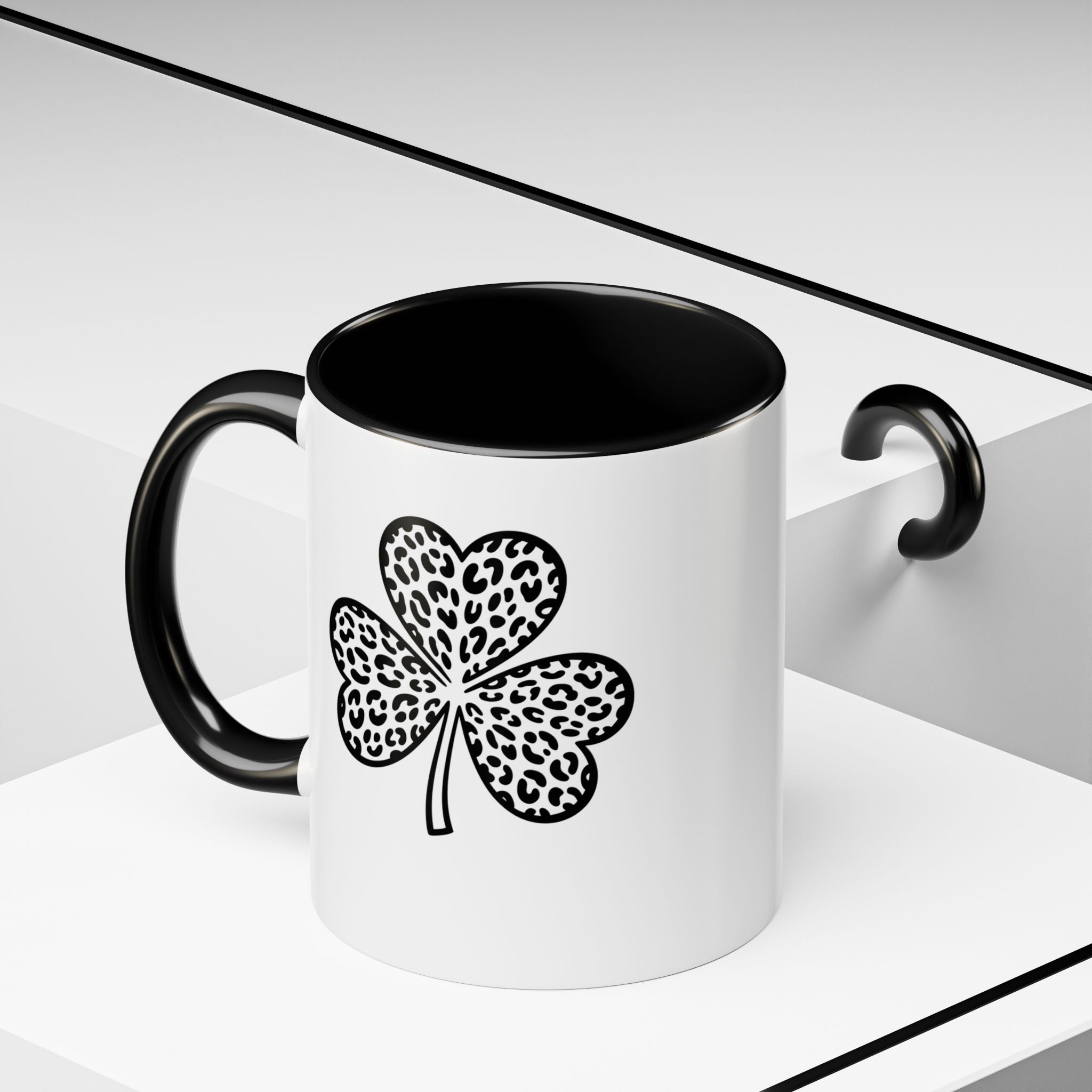 Leopard Print Shamrock Accent Coffee Mug — St. Patrick’s Day Lucky Clover Coffee Cup