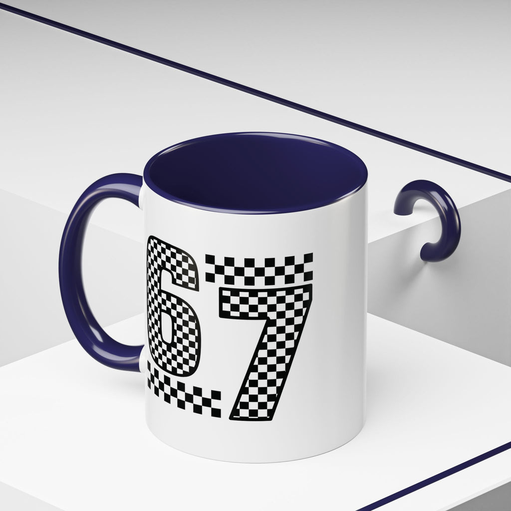 Checkered '67' Accent Coffee Mug — Retro Racing Number Ceramic Mug