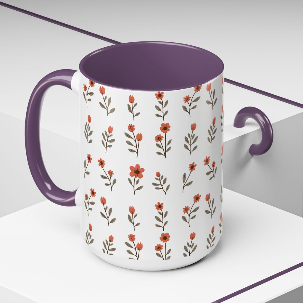 Ceramic printed coffee mug Floral Accent Coffee Mug — Cute Red Wildflower Pattern (11/15oz)