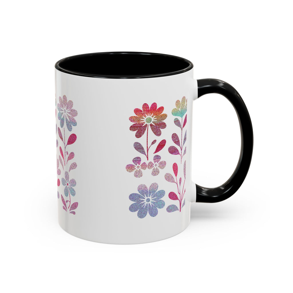 Floral Watercolor Accent Coffee Mug — Pastel Flower Pattern (11/15oz)