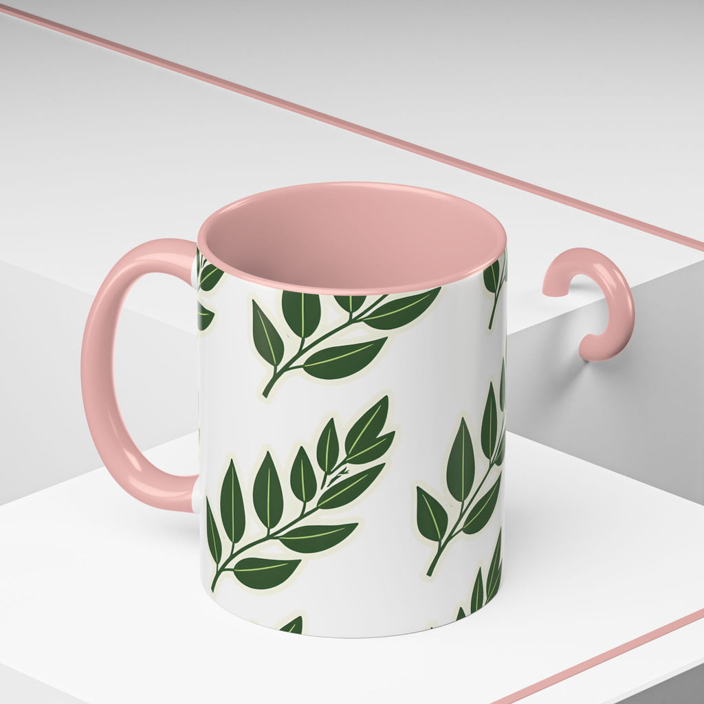 Botanical Leaf Accent Coffee Mug — Green Foliage Ceramic Cup (11/15oz)