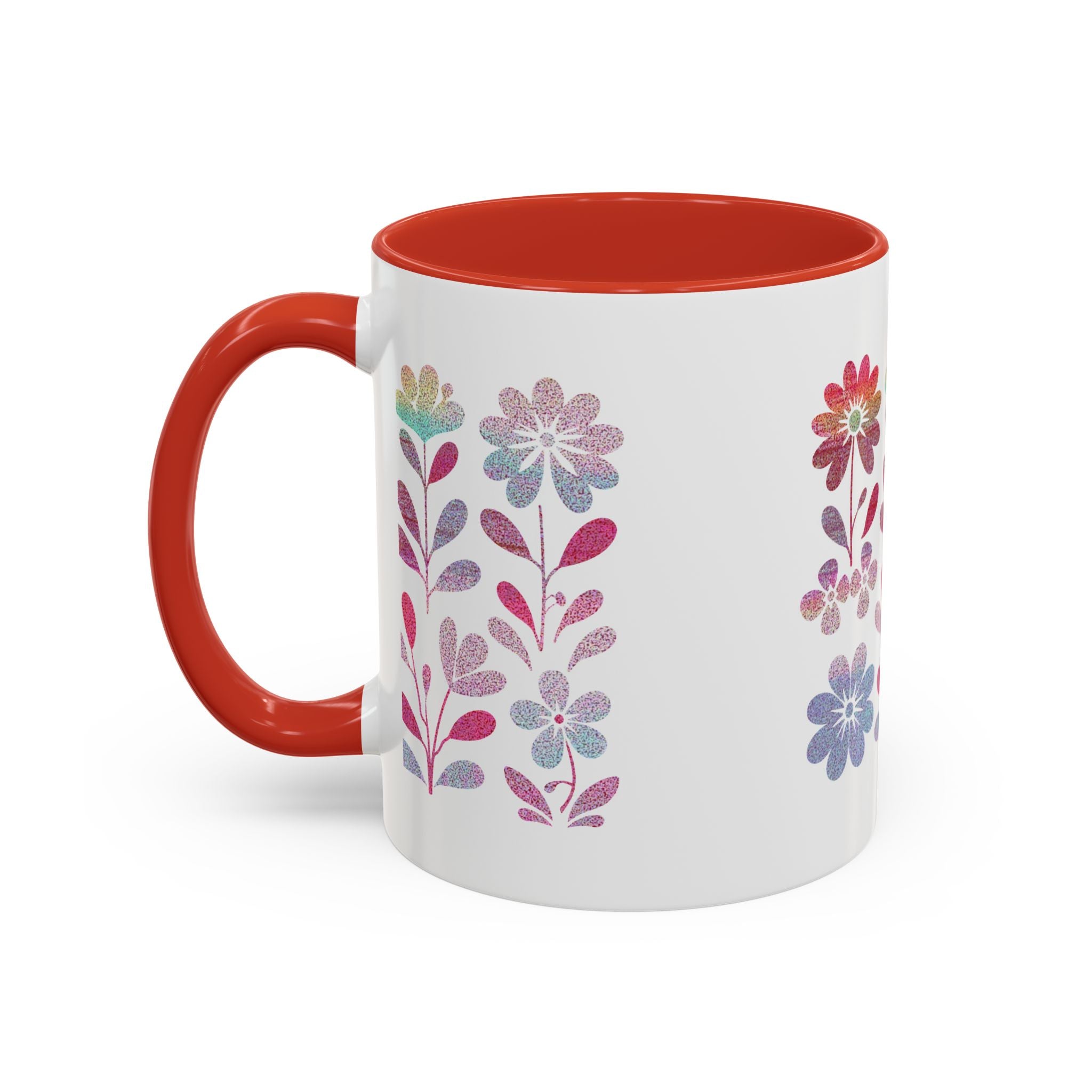 Floral Watercolor Accent Coffee Mug — Pastel Flower Pattern (11/15oz)