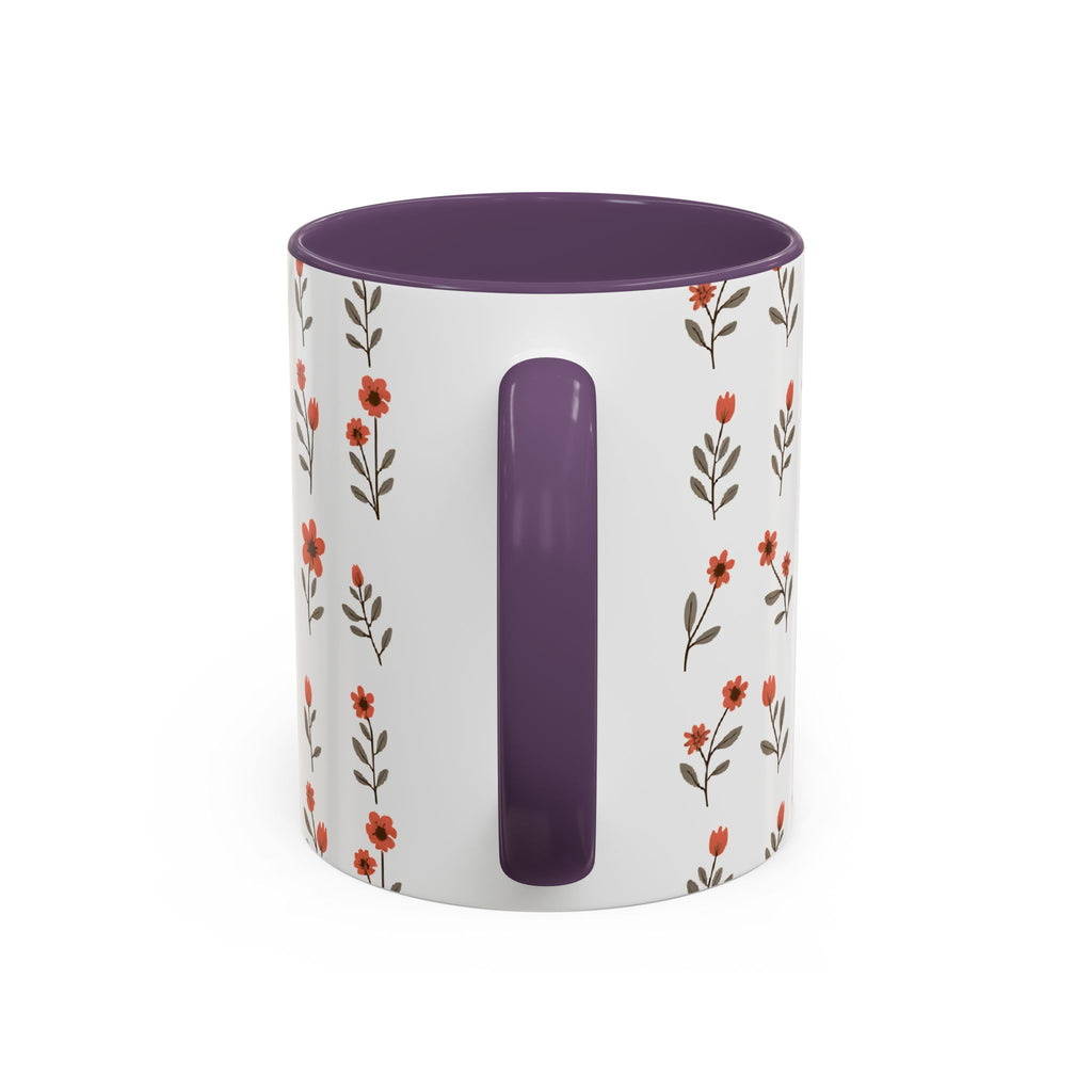 Ceramic printed coffee mug Floral Accent Coffee Mug — Cute Red Wildflower Pattern (11/15oz)