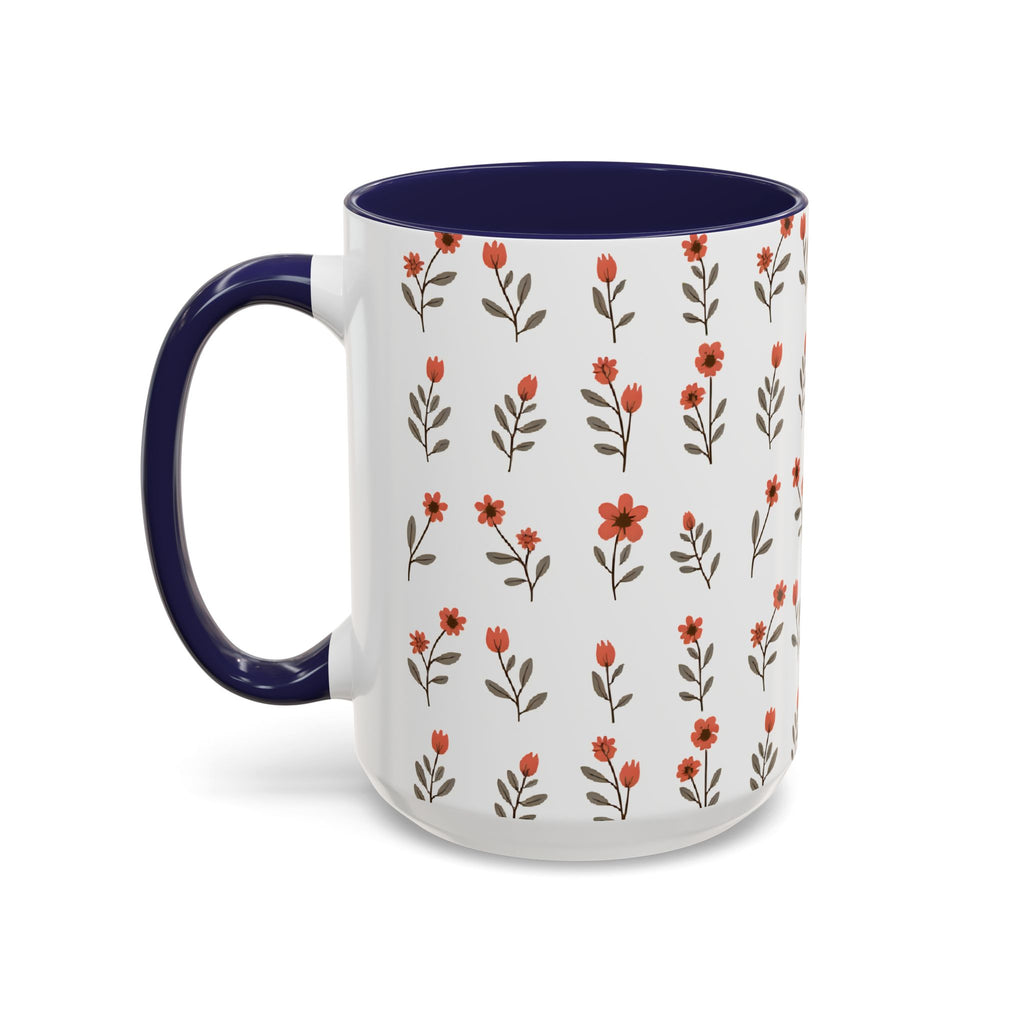 Ceramic printed coffee mug Floral Accent Coffee Mug — Cute Red Wildflower Pattern (11/15oz)