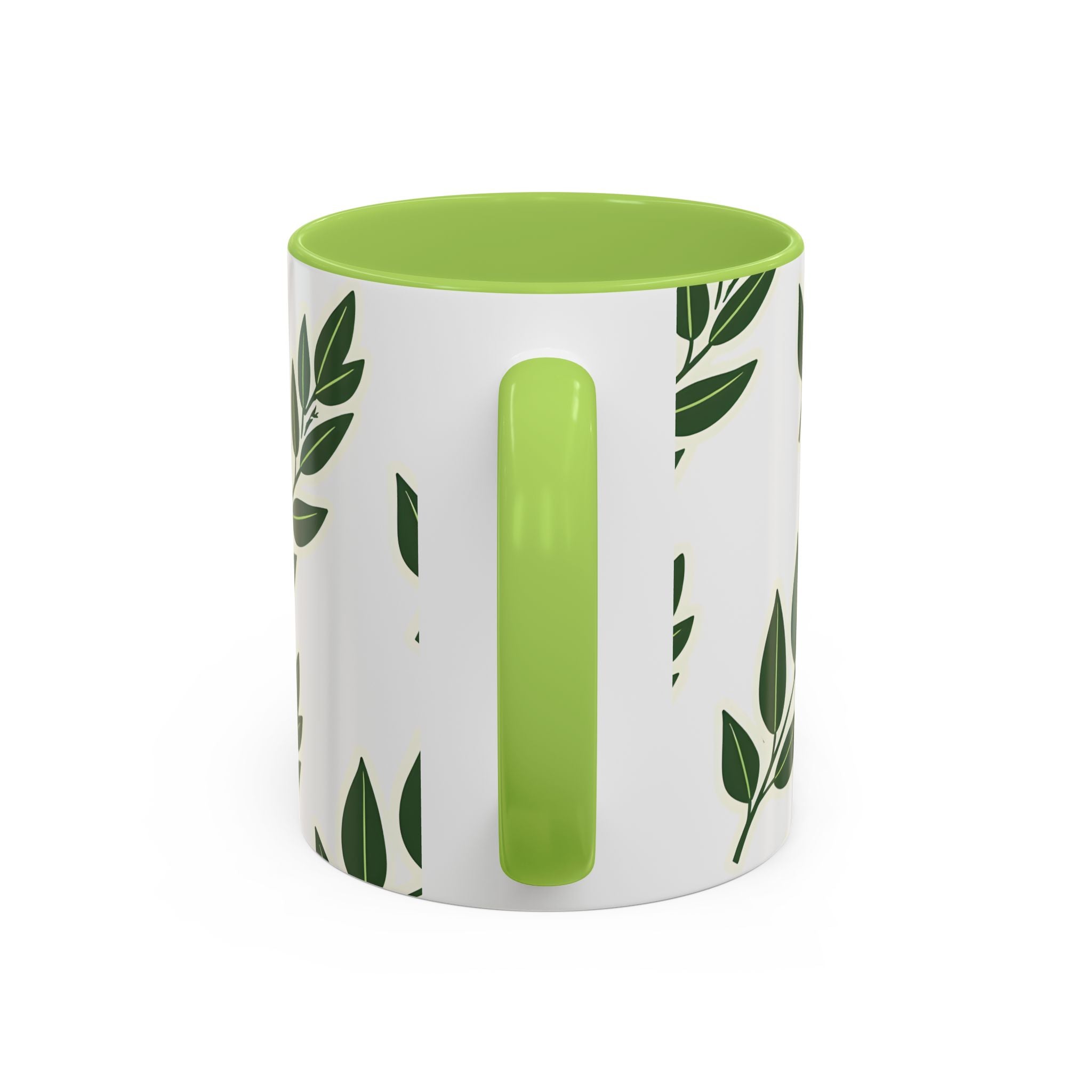 Botanical Leaf Accent Coffee Mug — Green Foliage Ceramic Cup (11/15oz)